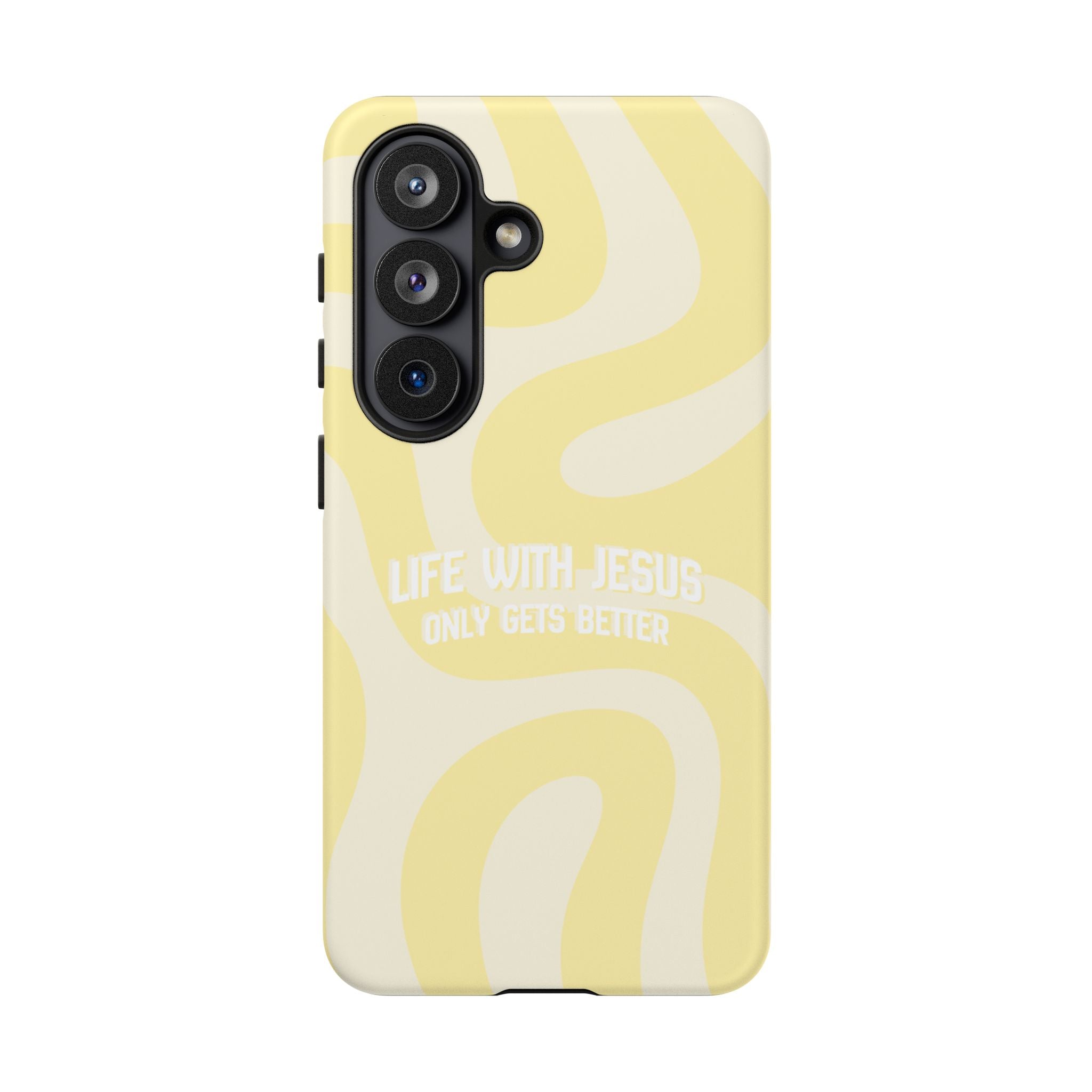 Yellow Swirl Phone Case - "Life With Jesus Only Gets Better" Christian iPhone Cover Tough Case