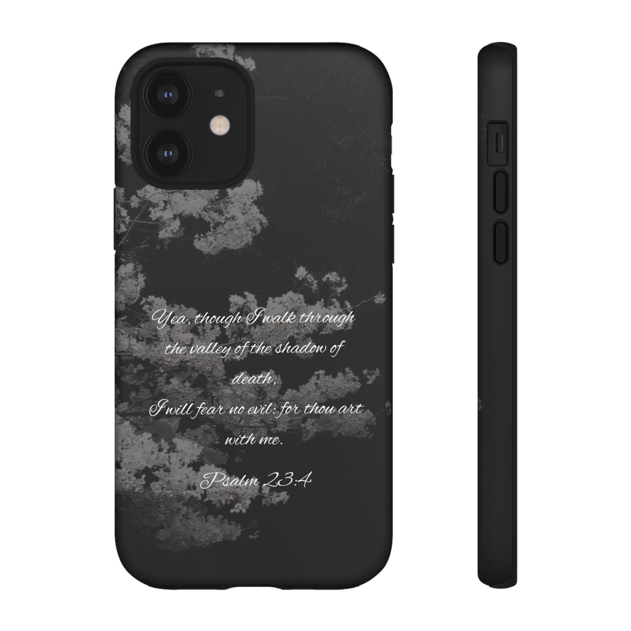 Bible Verse Phone Case — Psalm 23:4 Comfort Black Protective Cover
