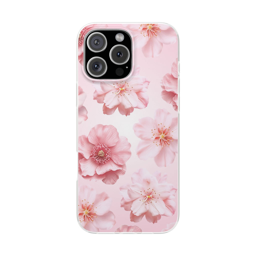 Pink Cherry Blossom Phone Case — Floral Slim Flexi Case for iPhone