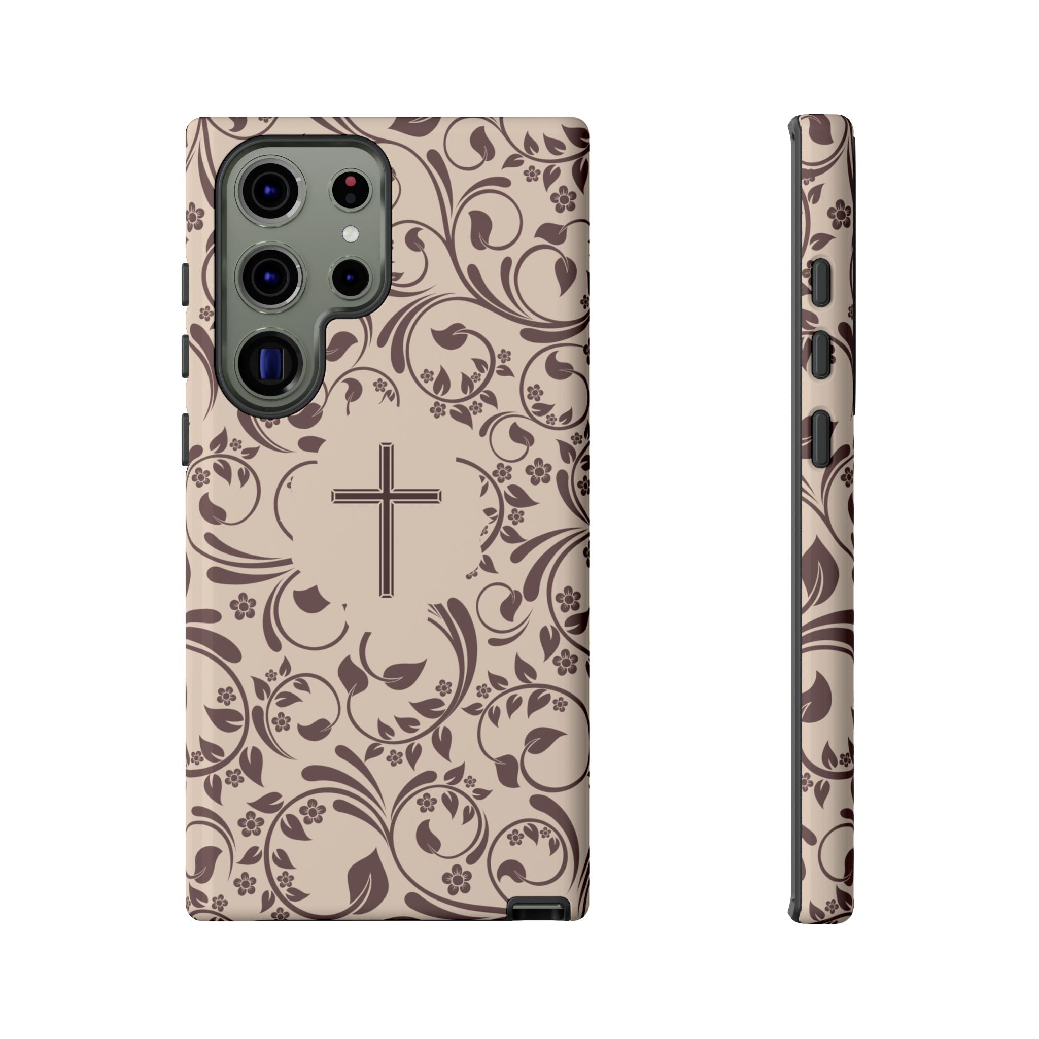 Christian Cross Floral Phone Case — Elegant Religious Protective Cover