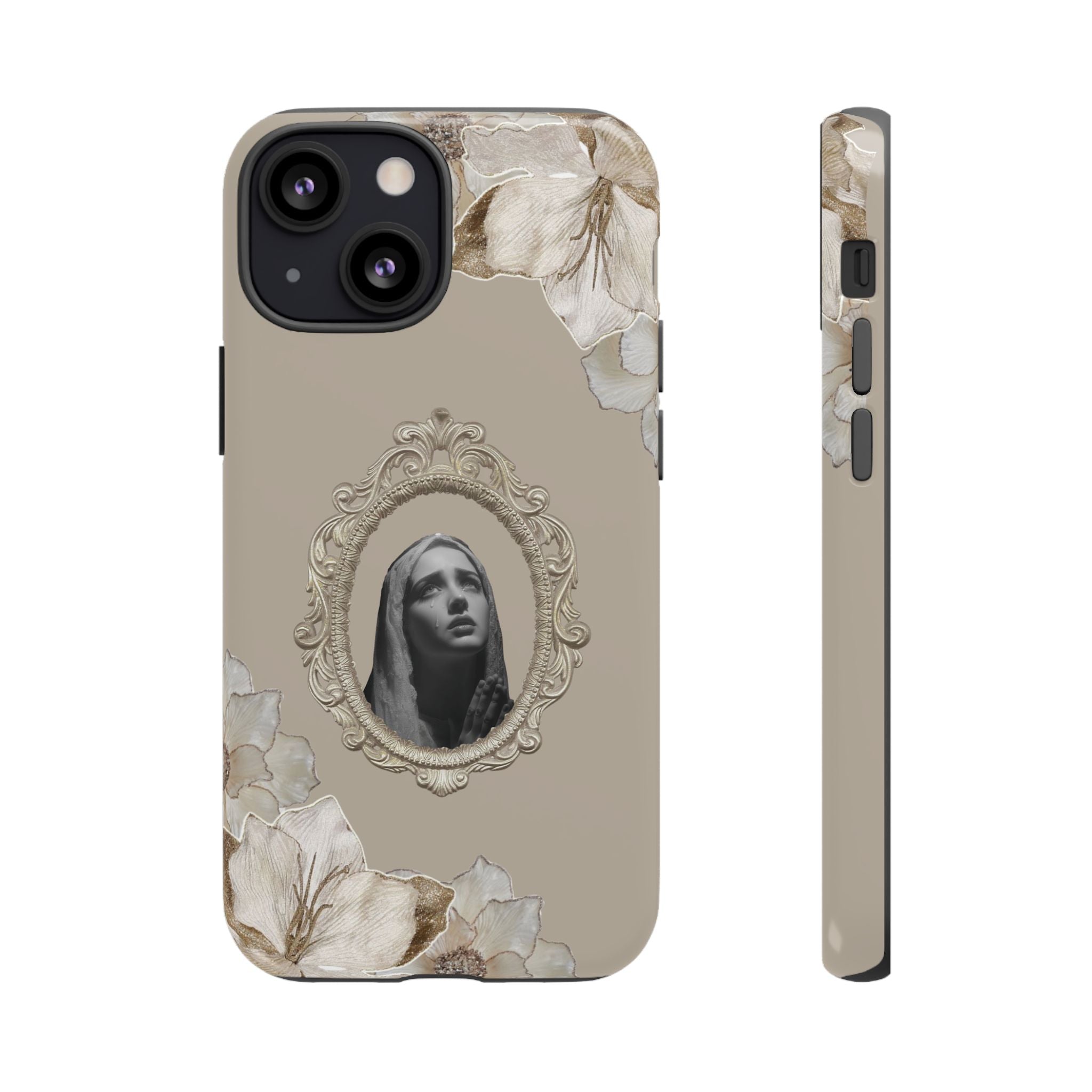 Vintage Floral Phone Case with Sacred Madonna Portrait