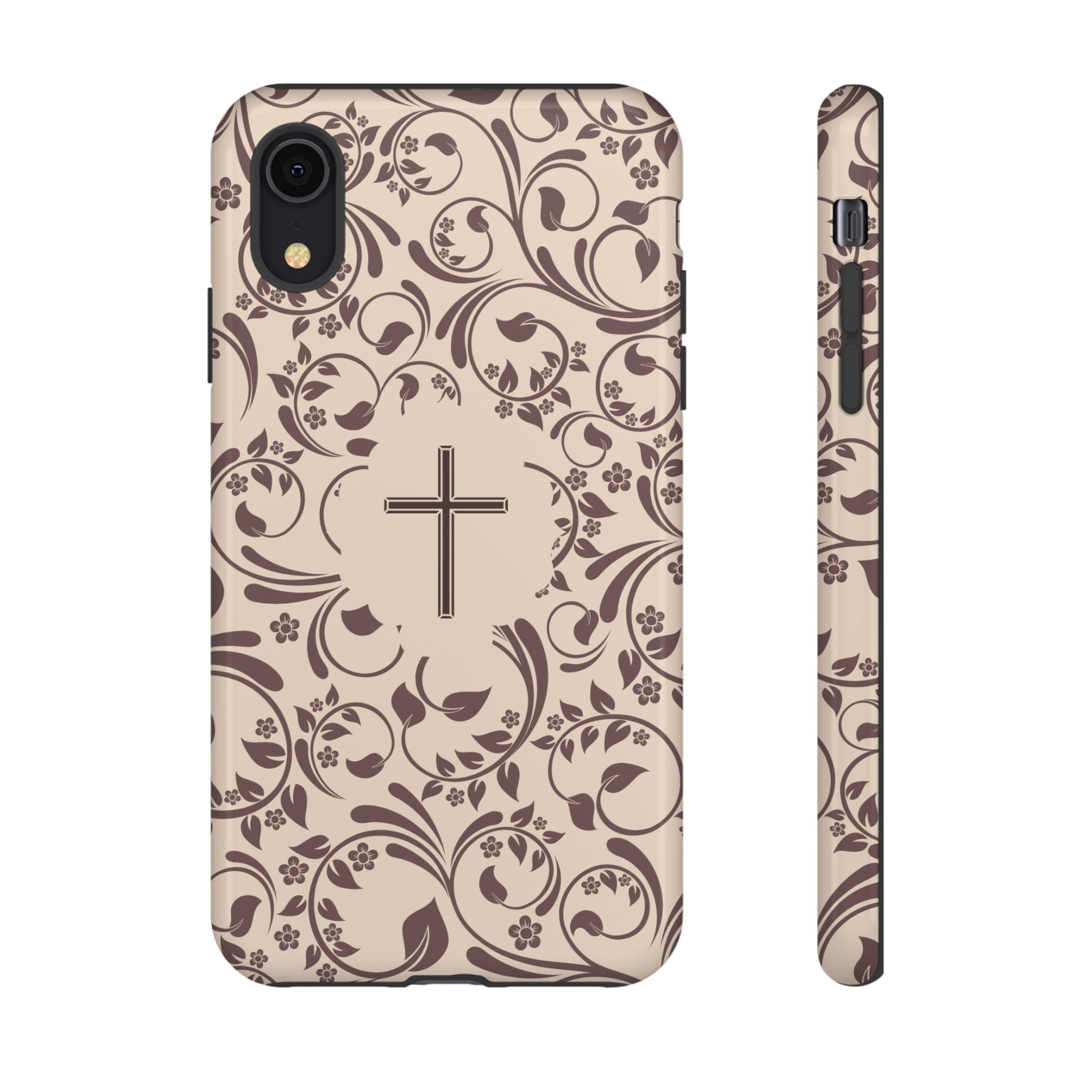 Christian Cross Floral Phone Case — Elegant Religious Protective Cover