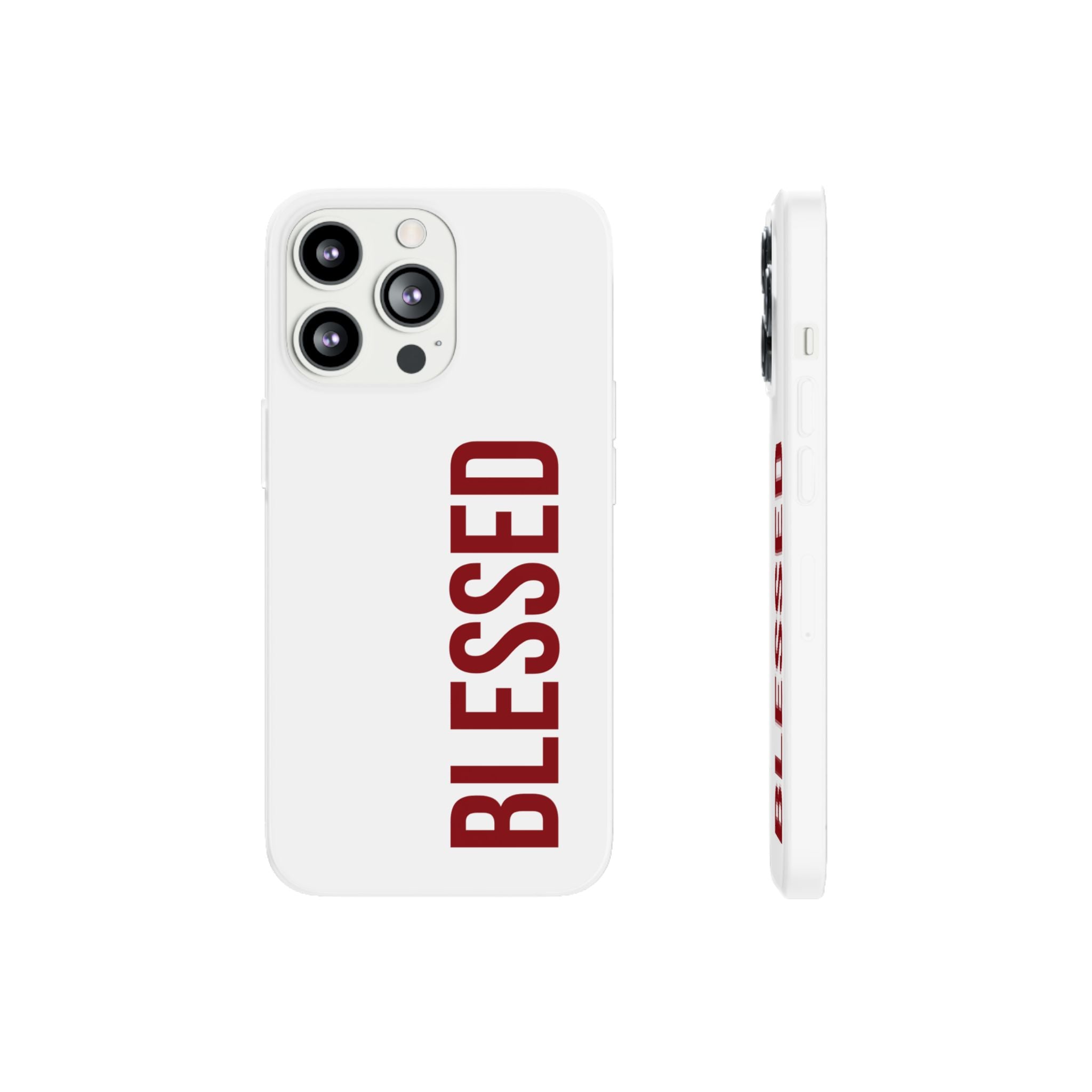 Blessed Phone Case — Vertical Red Typography Clear Flexi Case