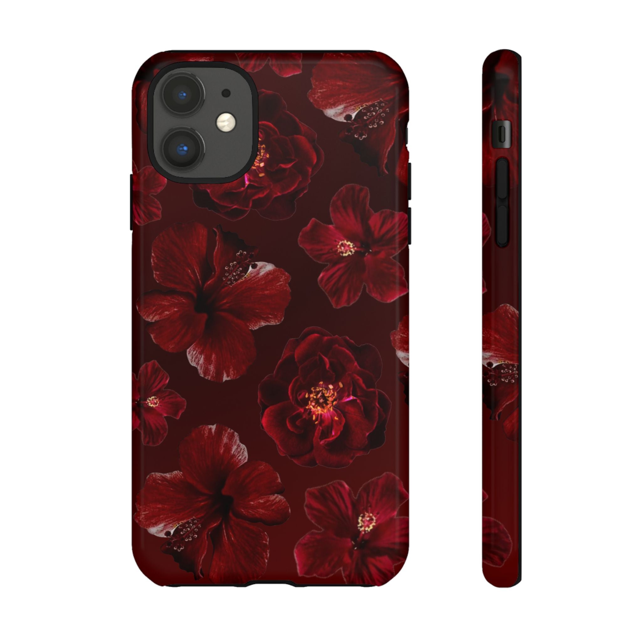 Dark Red Floral Phone Case – Protective Tough Case with Burgundy Roses