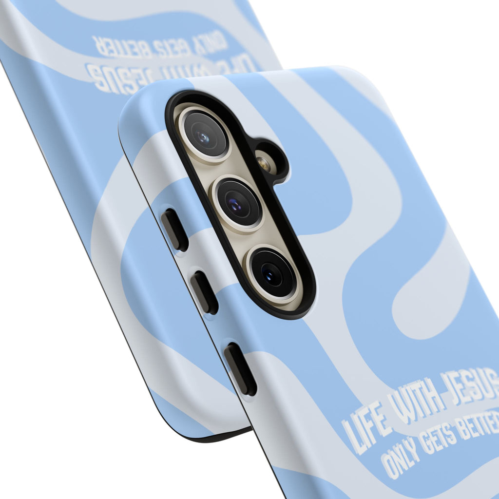 Blue Swirl Phone Case - "Life With Jesus Only Gets Better" Christian iPhone Cover