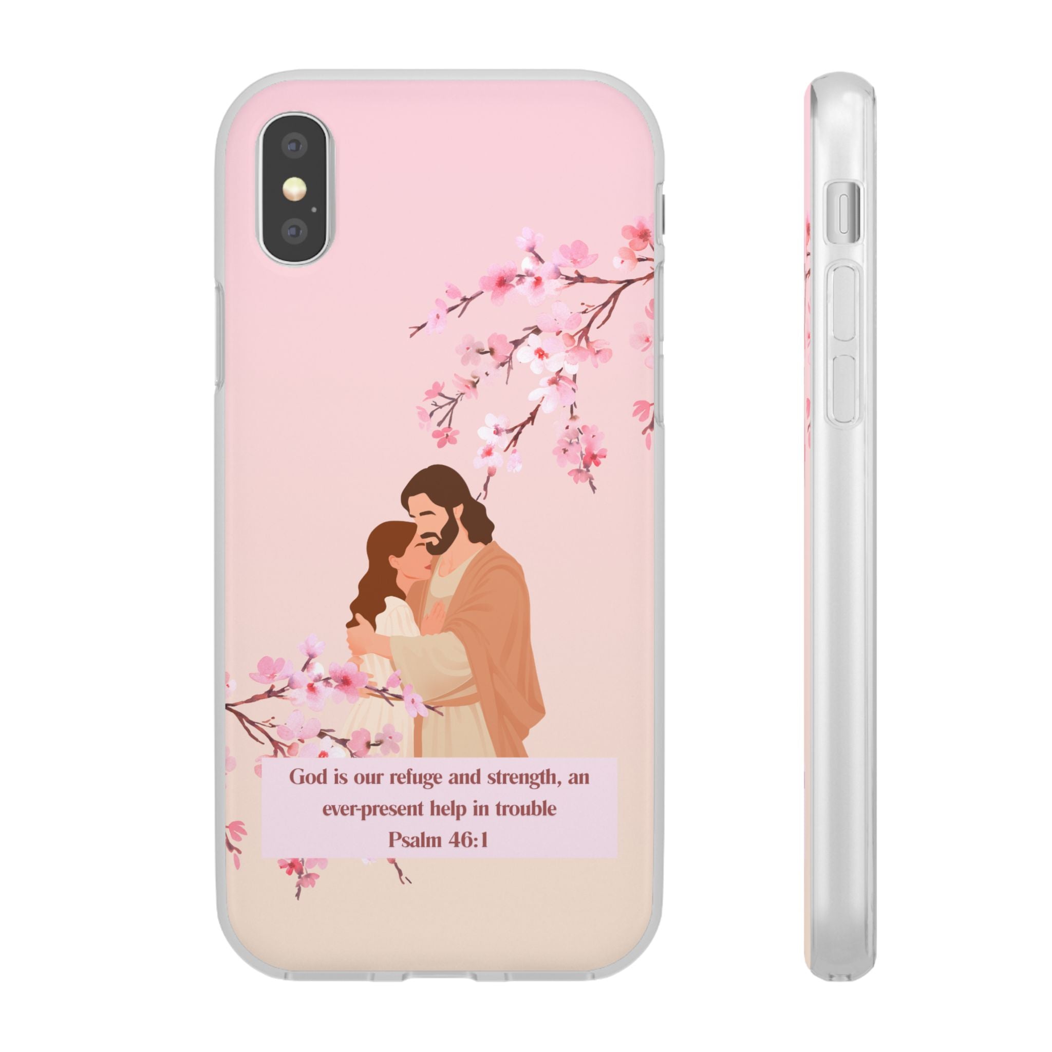 God Is Our Refuge – Psalm 46:1 Cherry Blossom Christian Flexi Phone Case