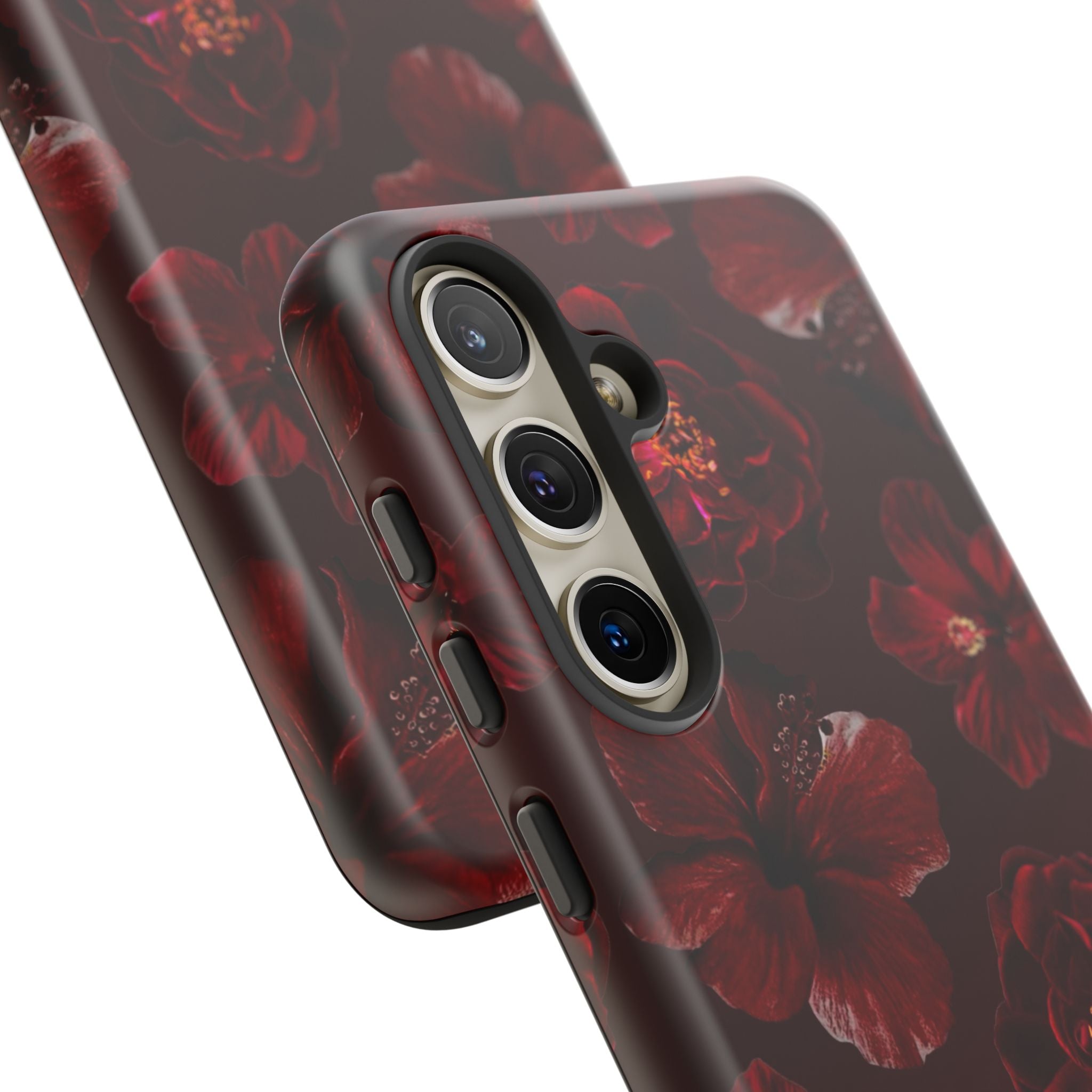 Dark Red Floral Phone Case – Protective Tough Case with Burgundy Roses