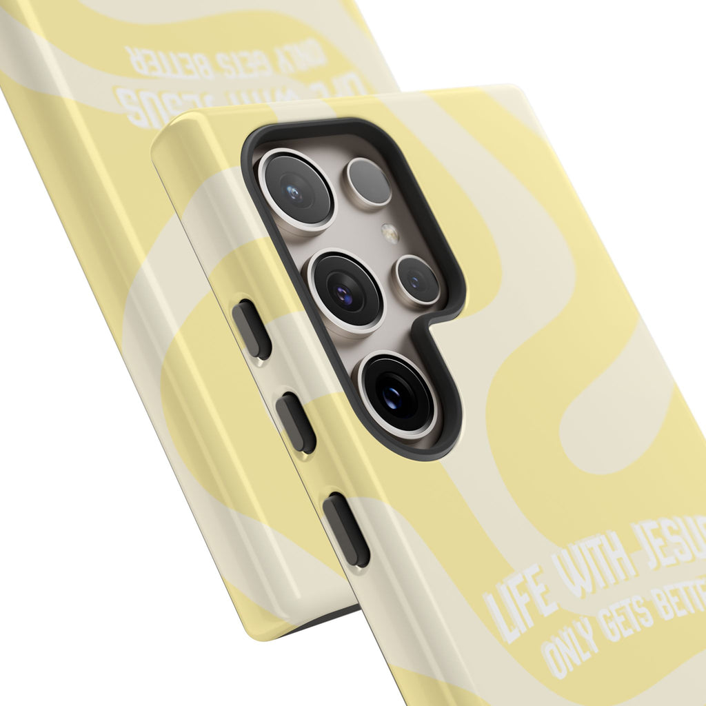 Yellow Swirl Phone Case - "Life With Jesus Only Gets Better" Christian iPhone Cover Tough Case