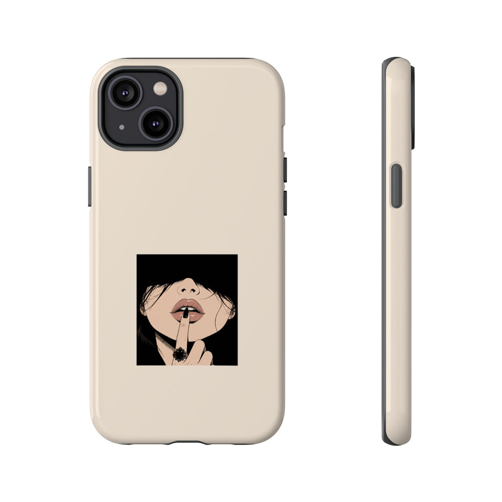 Minimal Anime Girl Shh Design, Edgy Aesthetic Protective Cover
