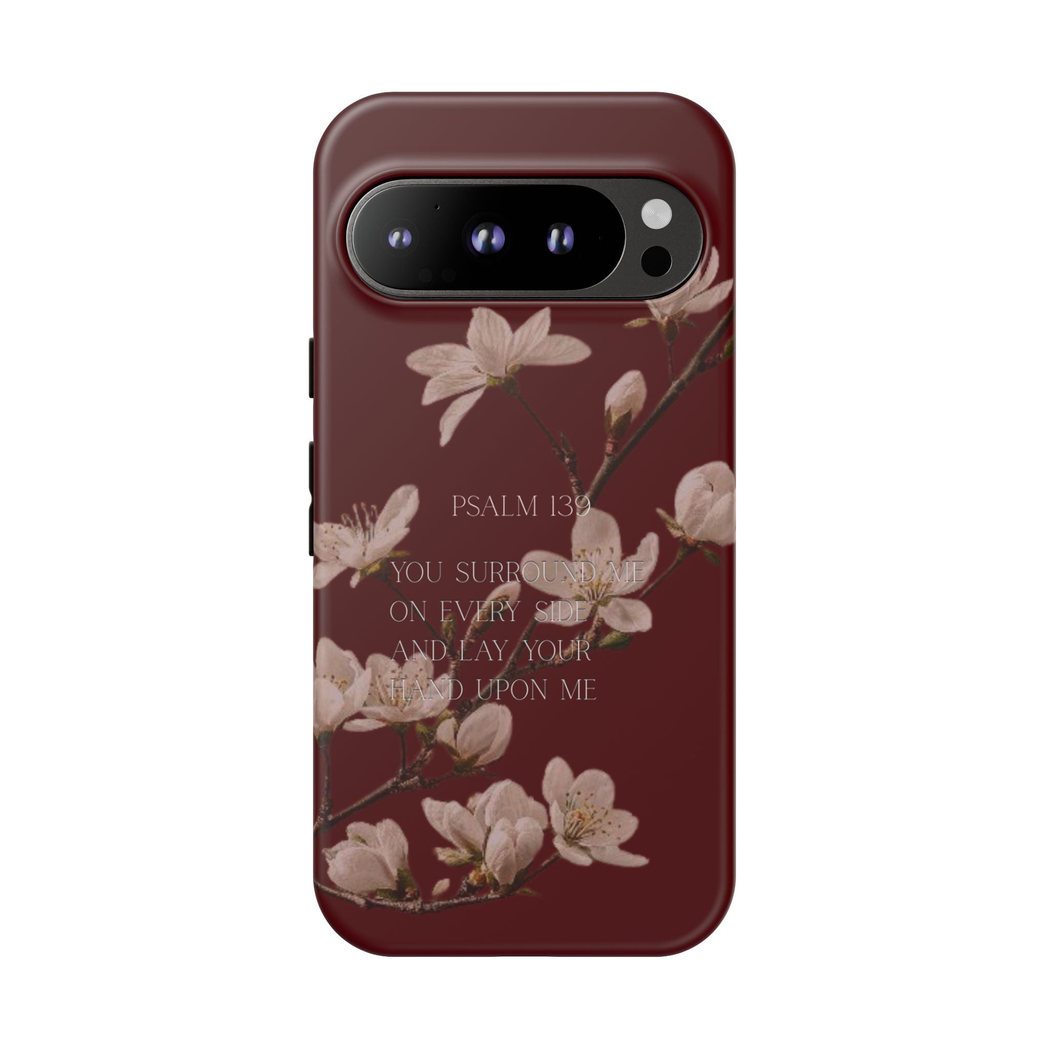 Floral Psalm Tough Phone Case — Burgundy Magnolia Branch with Psalm 139 Verse