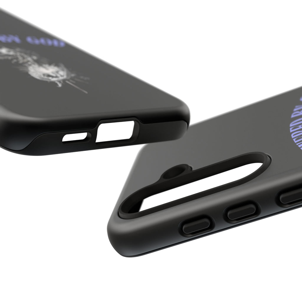 Phone Case — "Powered by God" Black Protective Case with Angelic Skull Design