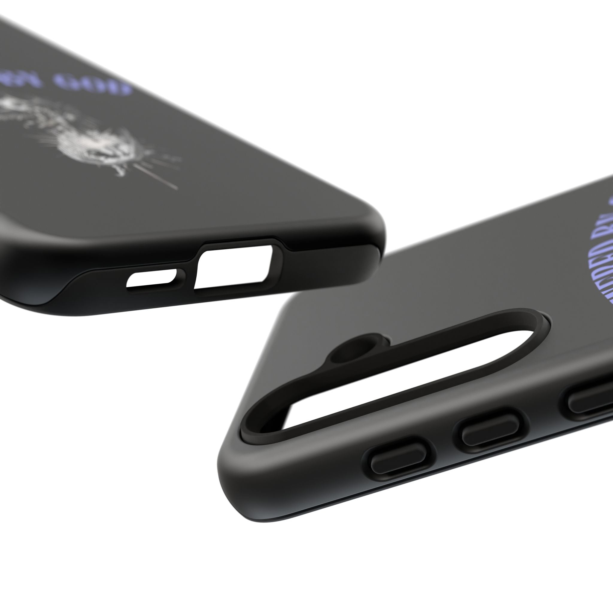 Phone Case — "Powered by God" Black Protective Case with Angelic Skull Design
