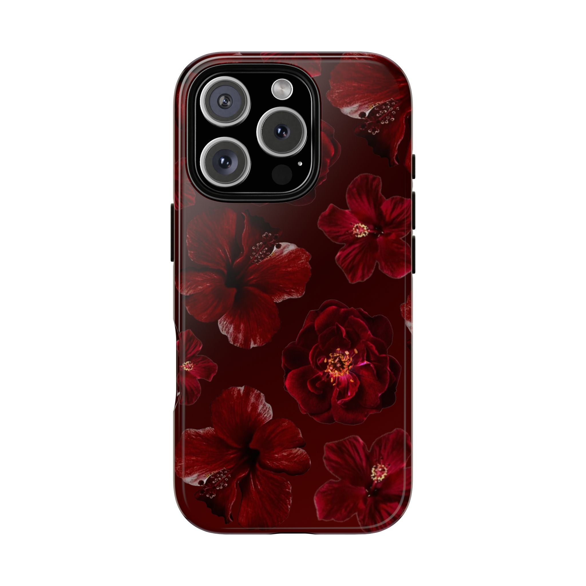 Dark Red Floral Phone Case – Protective Tough Case with Burgundy Roses