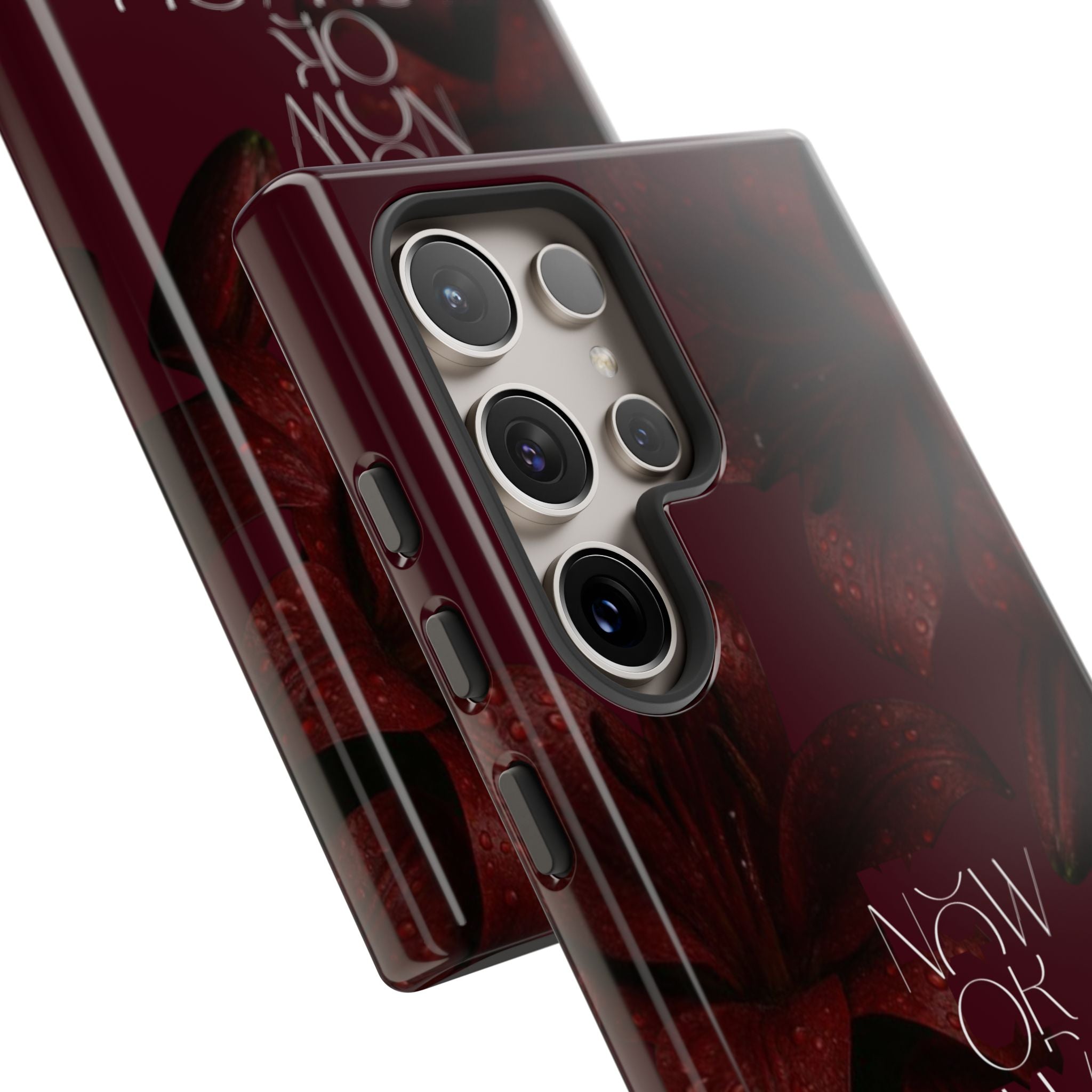 Tough Cases – Burgundy Floral “Now or Never” Protective Phone Case