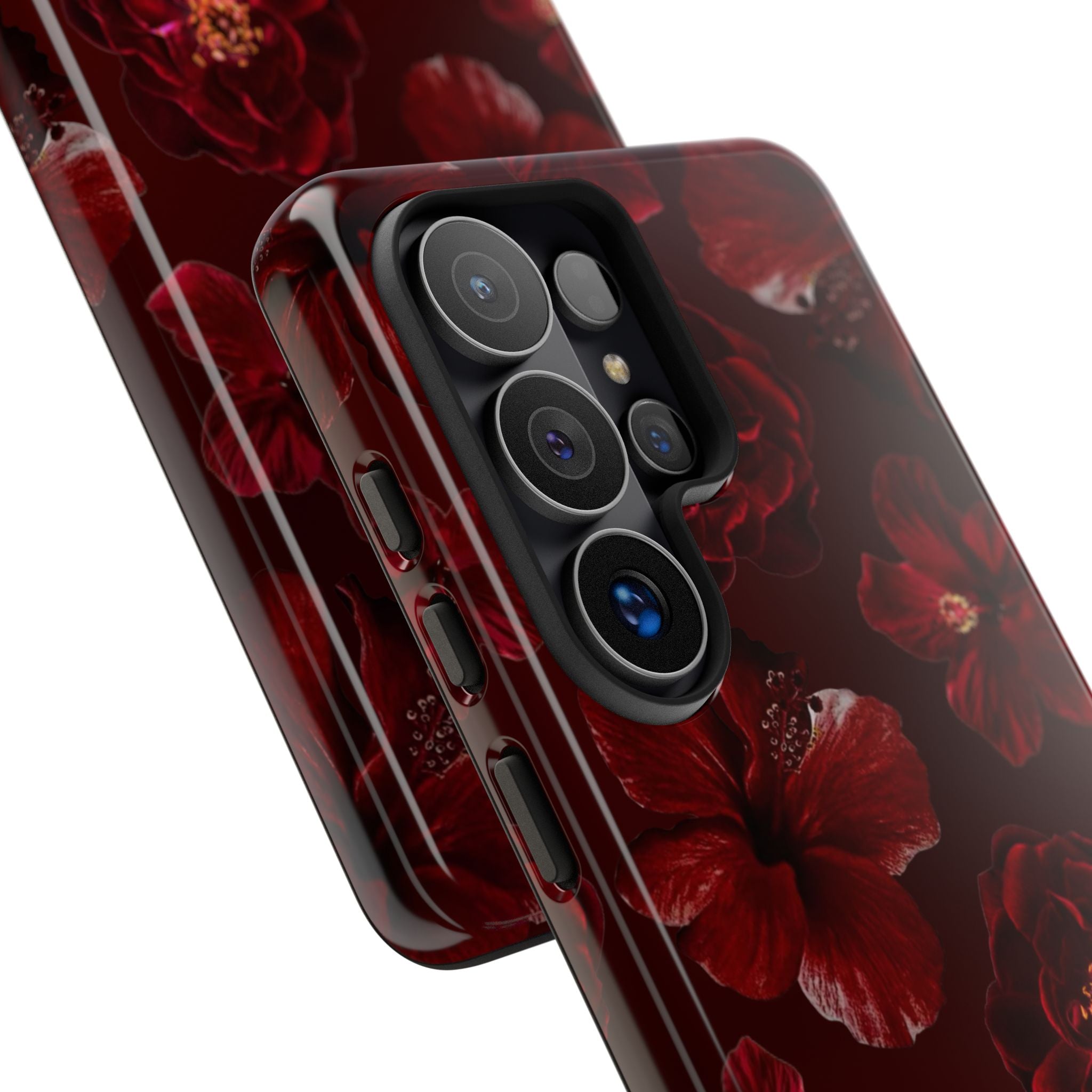 Dark Red Floral Phone Case – Protective Tough Case with Burgundy Roses