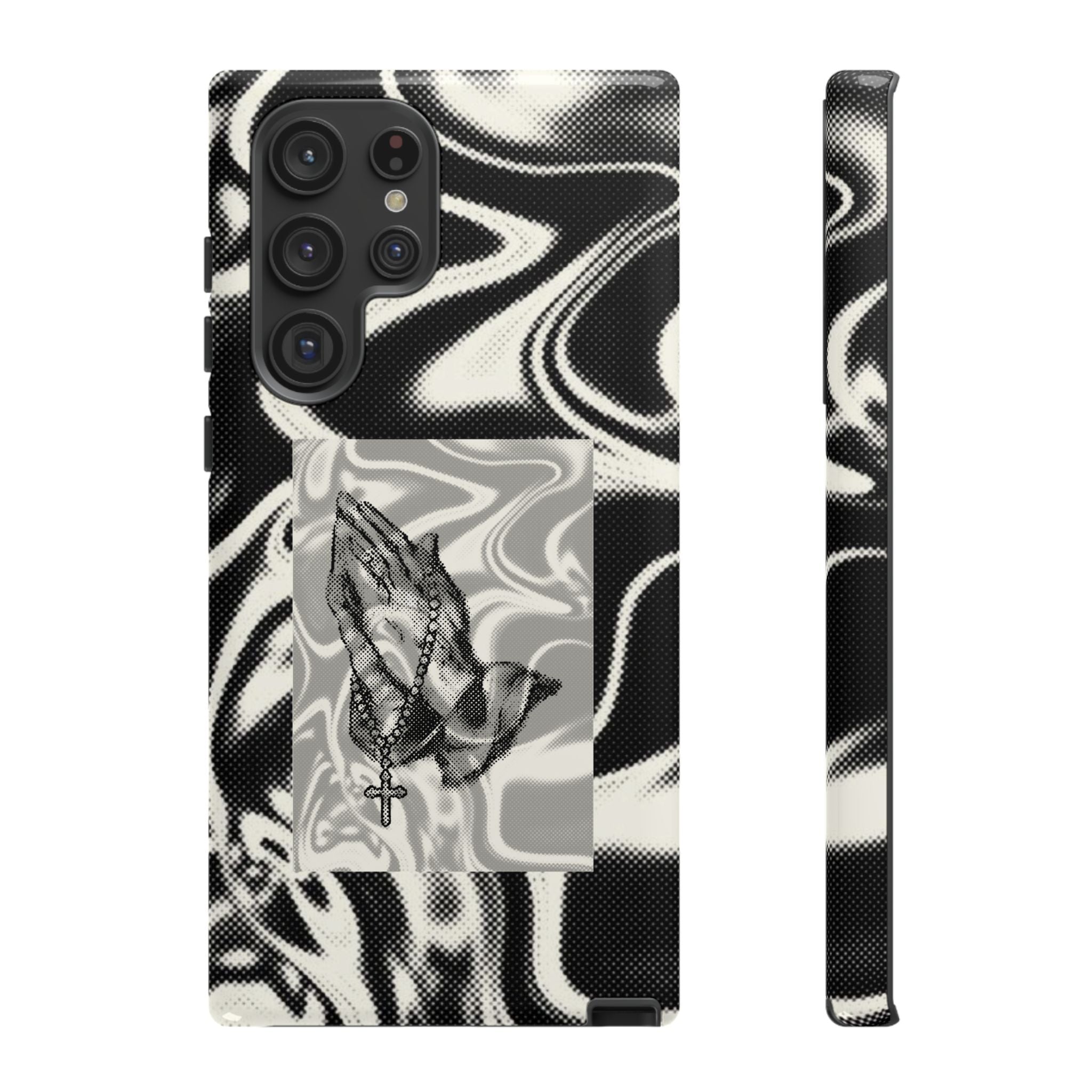 Praying Hands Phone Case – Black White Marble Spiritual Design