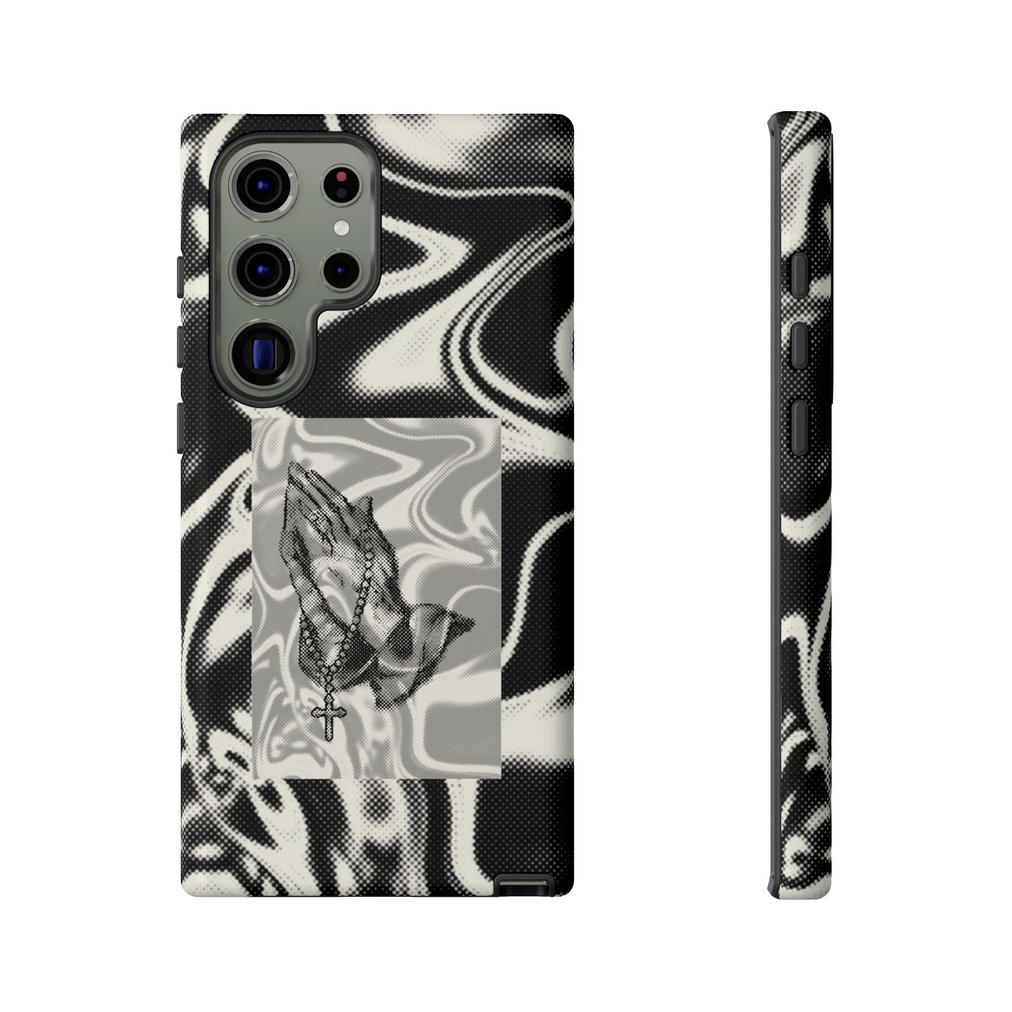 Praying Hands Phone Case – Black White Marble Spiritual Design