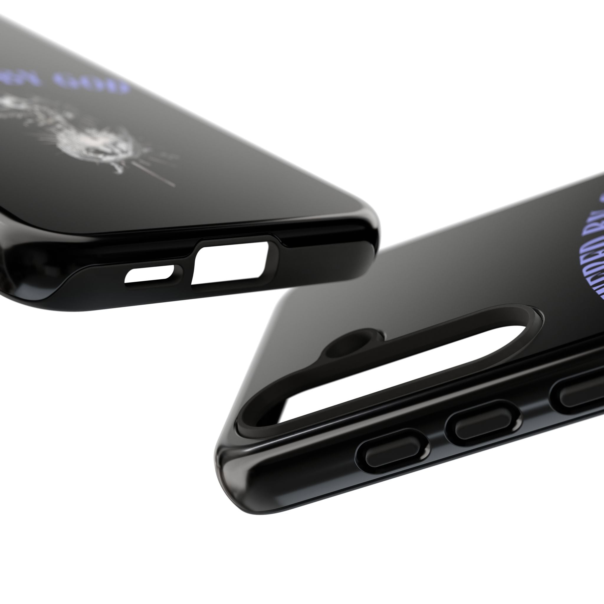 Phone Case — "Powered by God" Black Protective Case with Angelic Skull Design