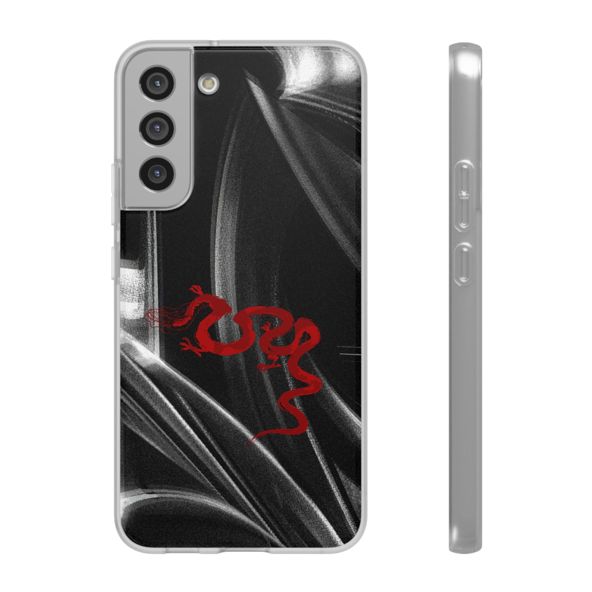 Flexi Phone Case — Black Smoke Background with Red Dragon