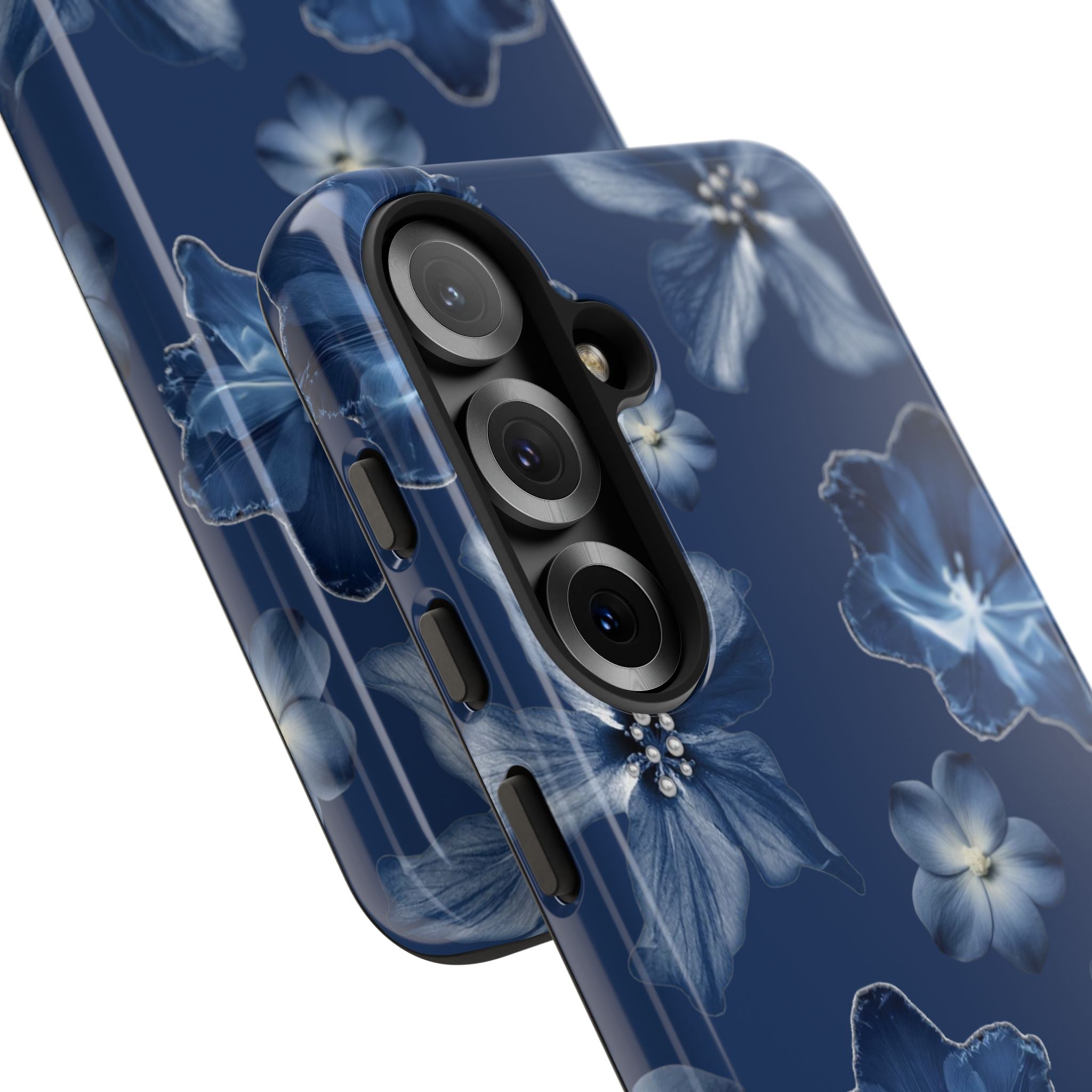 Navy Floral Tough Phone Case — Blue Bloom Protective Cover