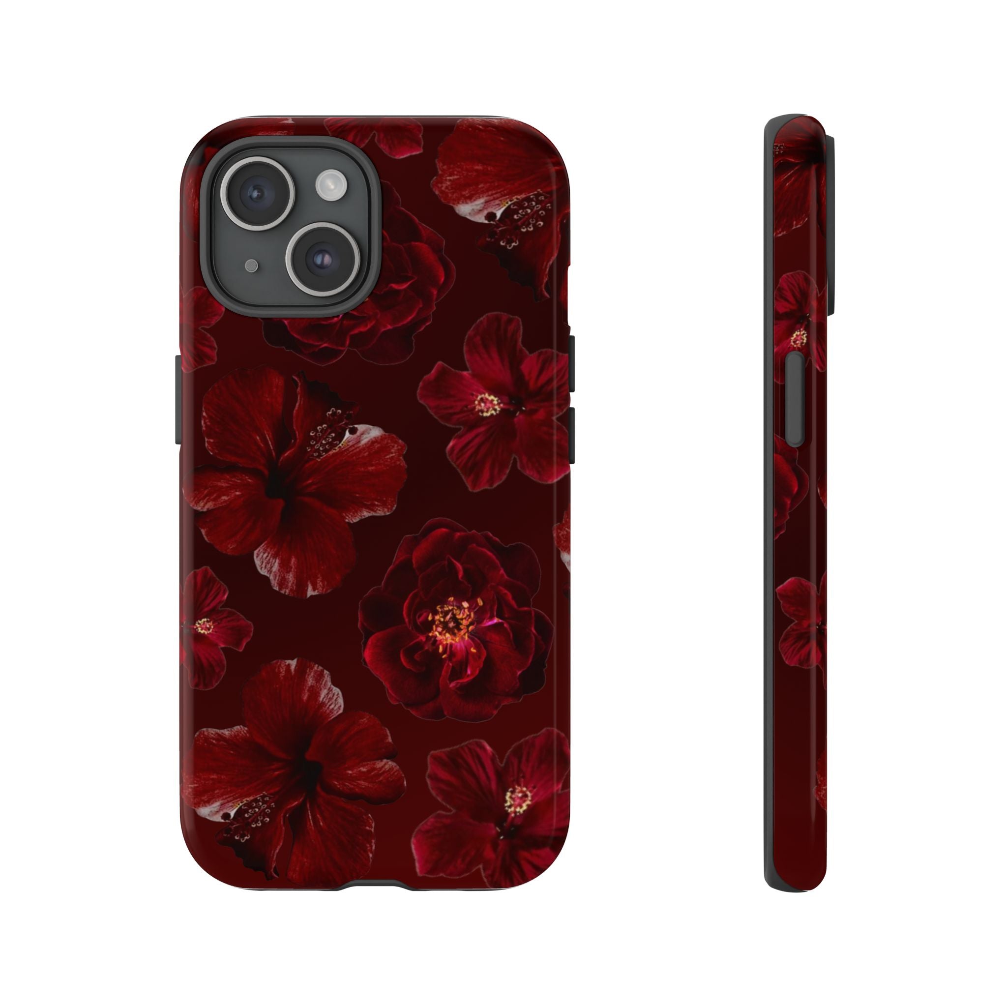 Dark Red Floral Phone Case – Protective Tough Case with Burgundy Roses