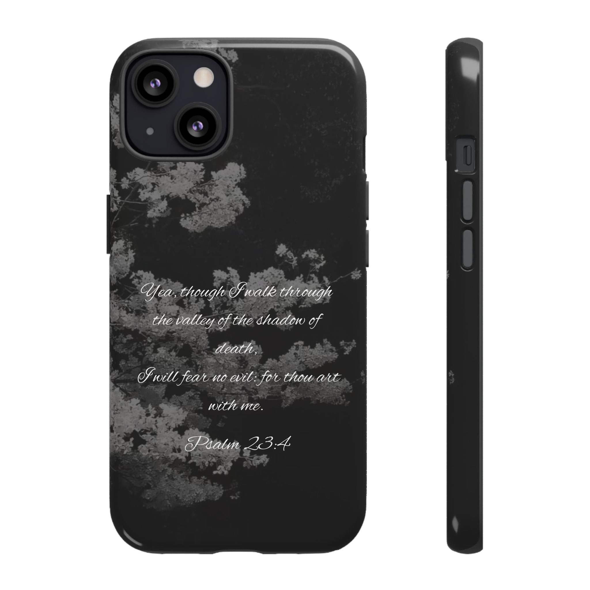 Bible Verse Phone Case — Psalm 23:4 Comfort Black Protective Cover