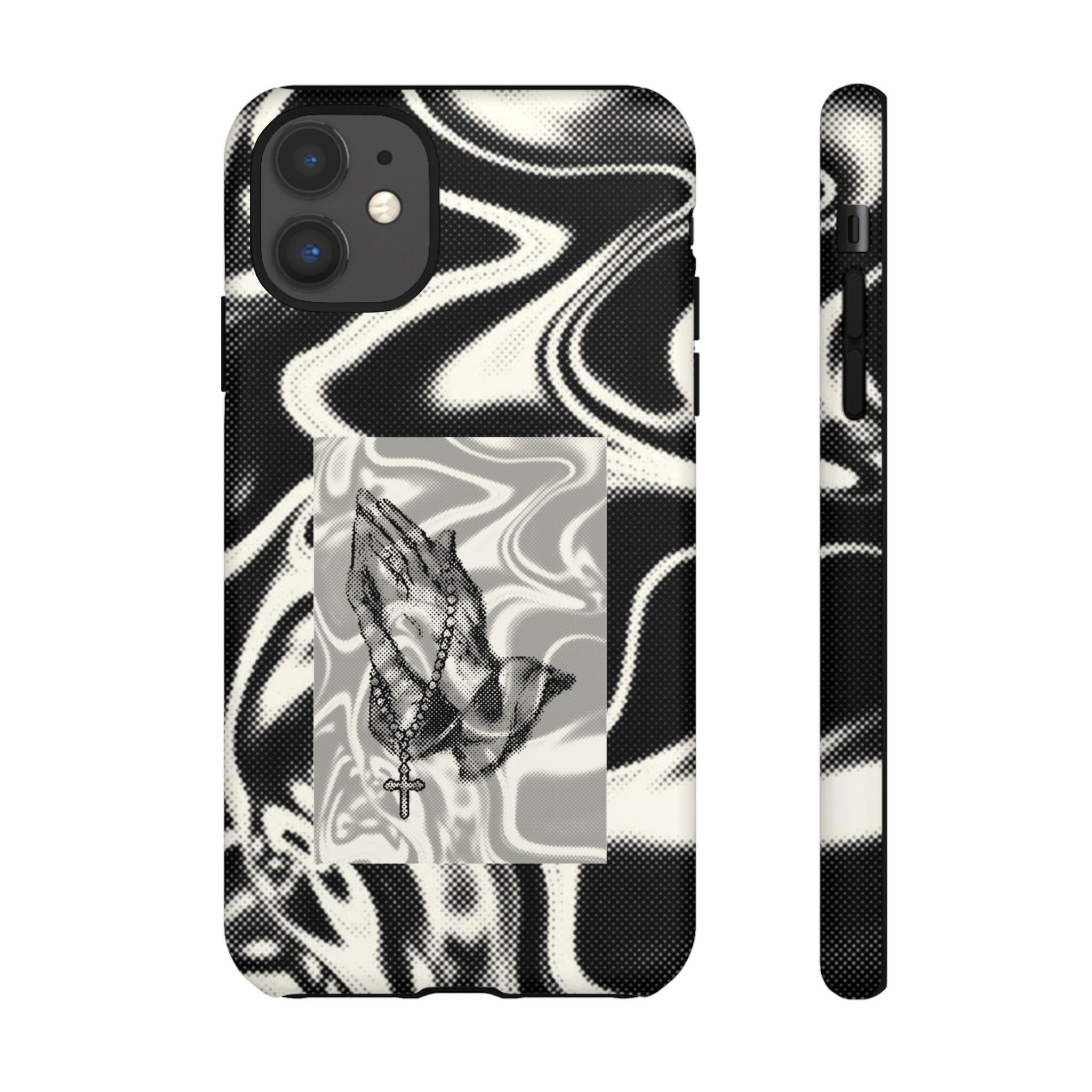 Praying Hands Phone Case – Black White Marble Spiritual Design