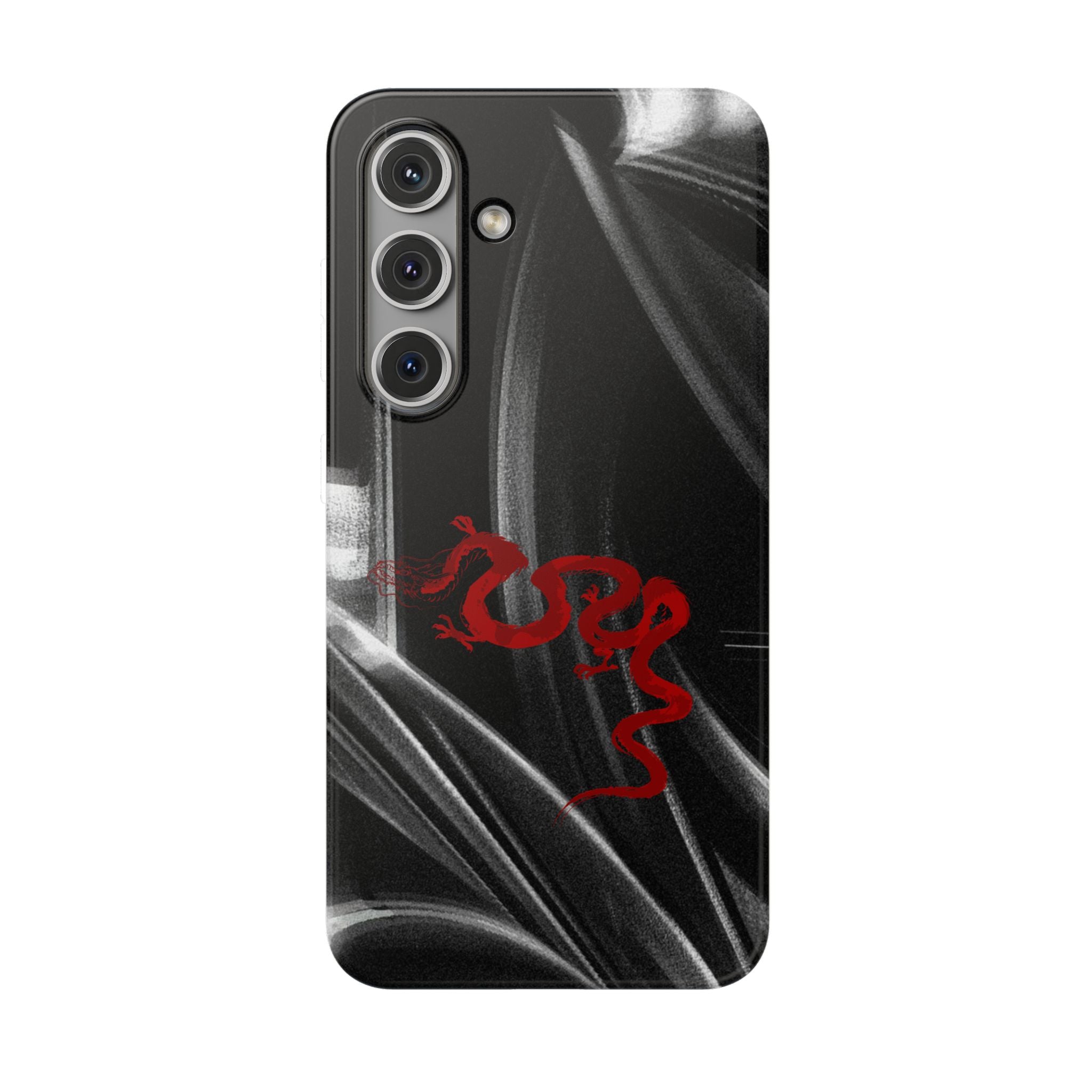 Flexi Phone Case — Black Smoke Background with Red Dragon