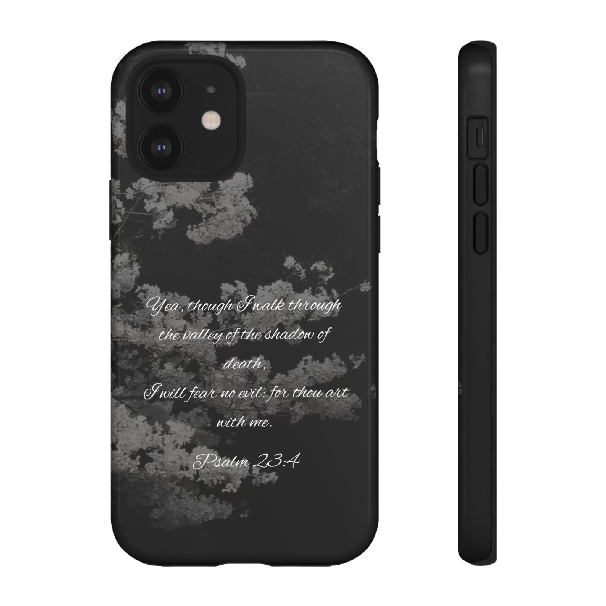 Bible Verse Phone Case — Psalm 23:4 Comfort Black Protective Cover