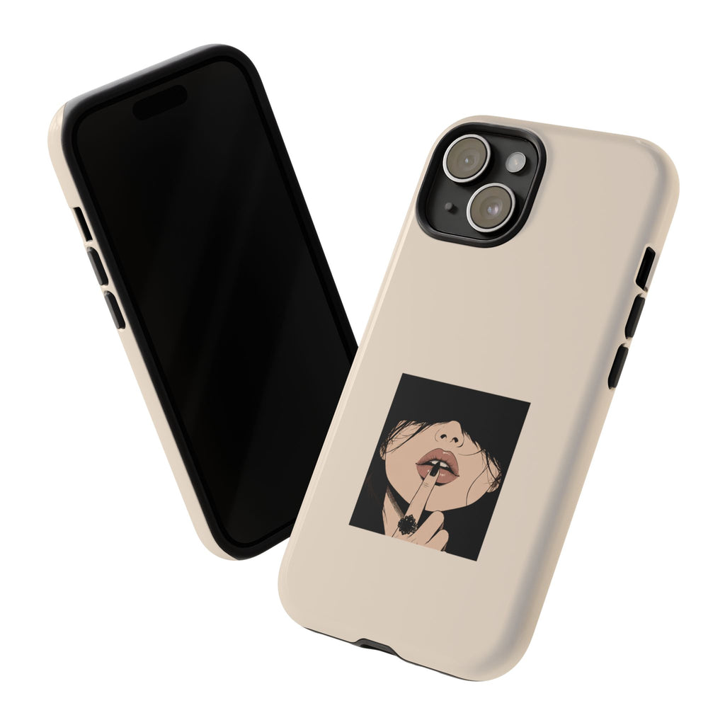 Minimal Anime Girl Shh Design, Edgy Aesthetic Protective Cover