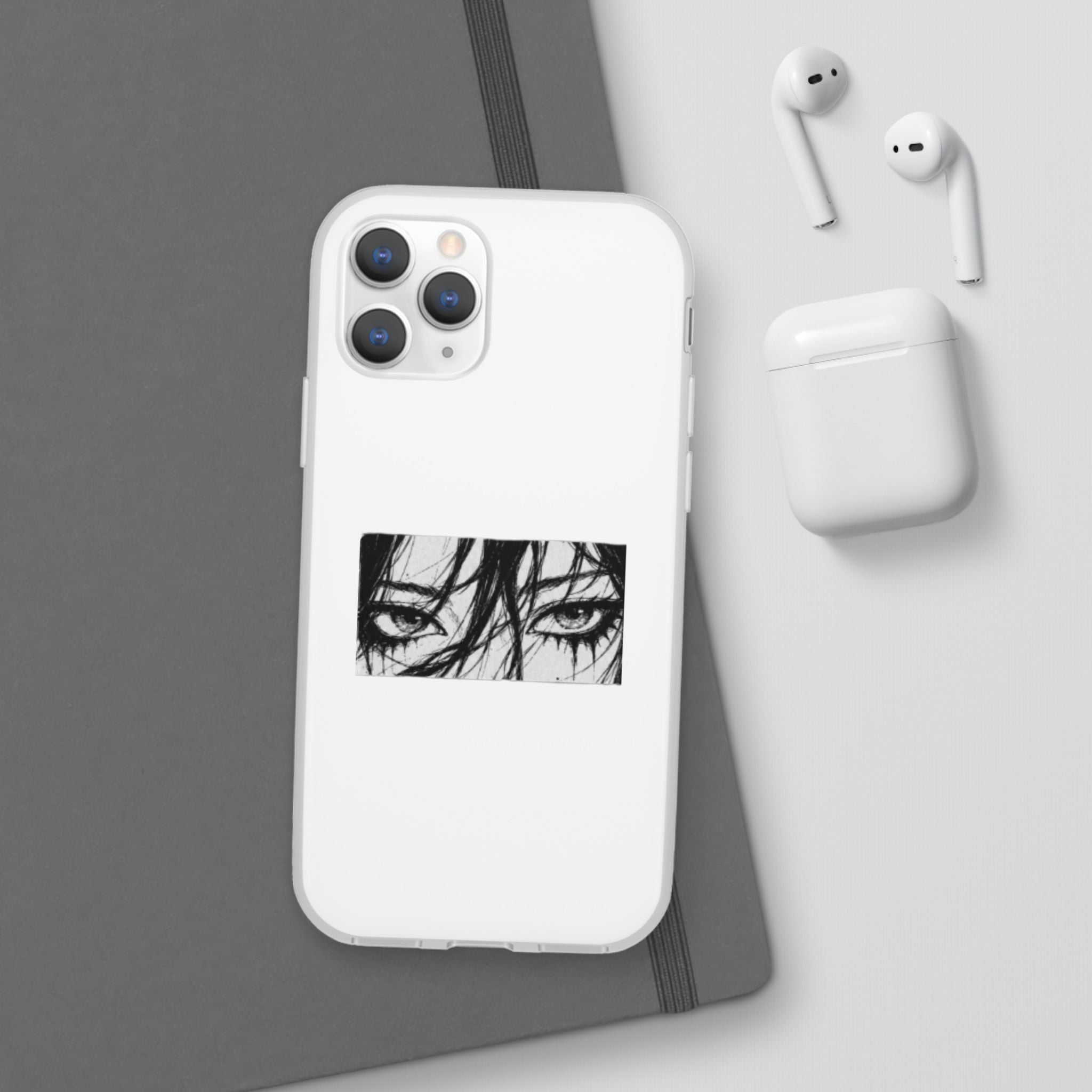 Anime Eyes Illustration Phone Case - Moody Black & White Flexi Case