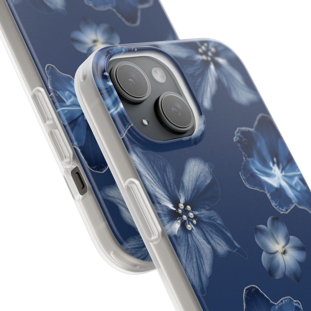 Floral Blue Phone Case — Navy Watercolor Blossom Flexi Case