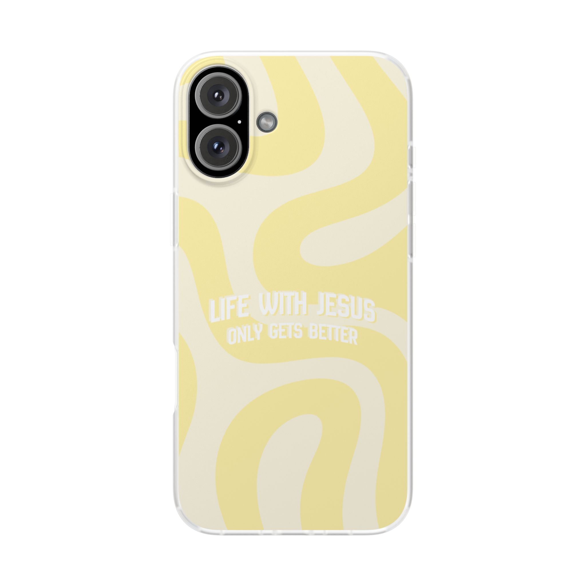 Christian Phone Case - "Life With Jesus Only Gets Better" Yellow Swirl Flexi Case
