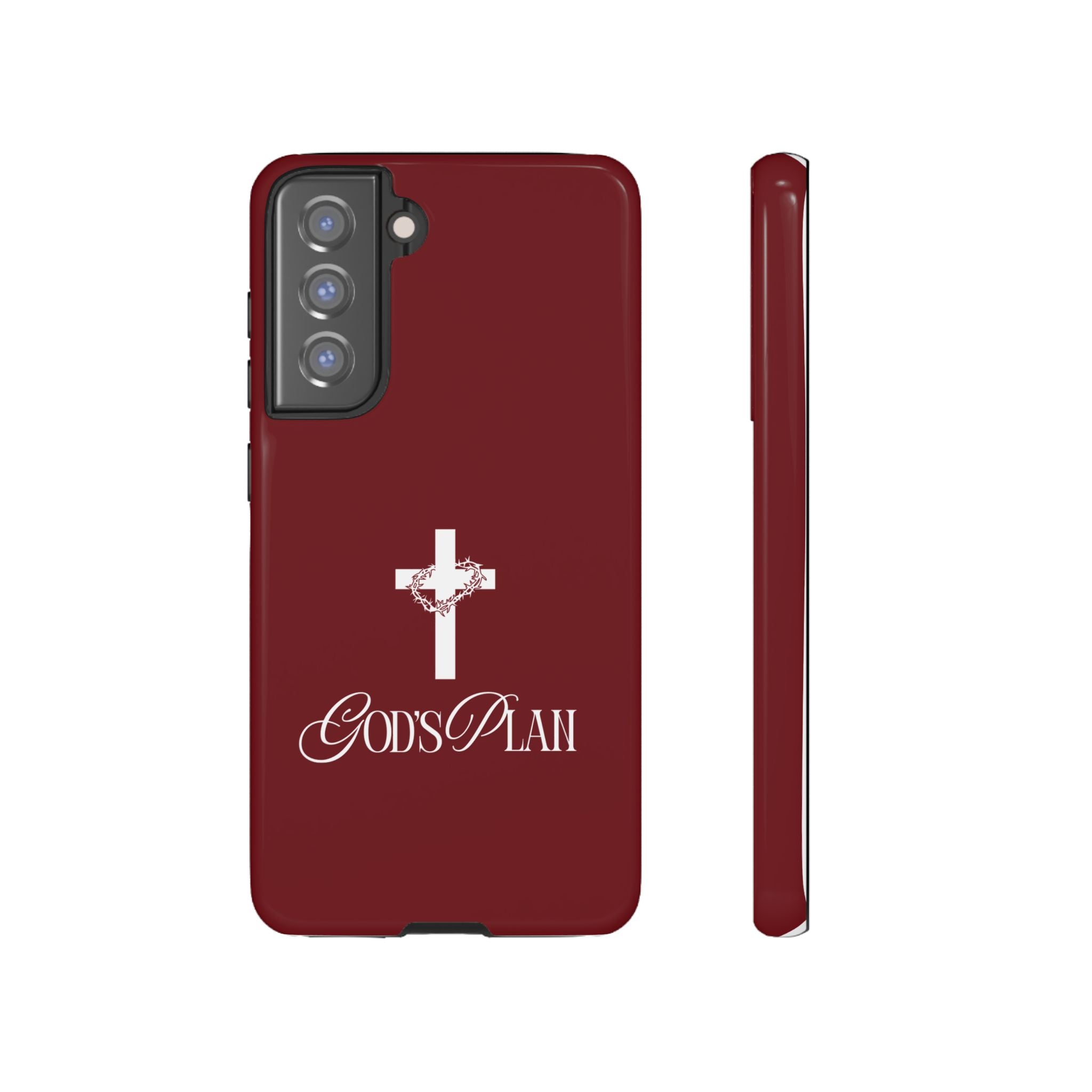 God's Plan — Christian Tough Phone Case | Cross Faith Burgundy Cover