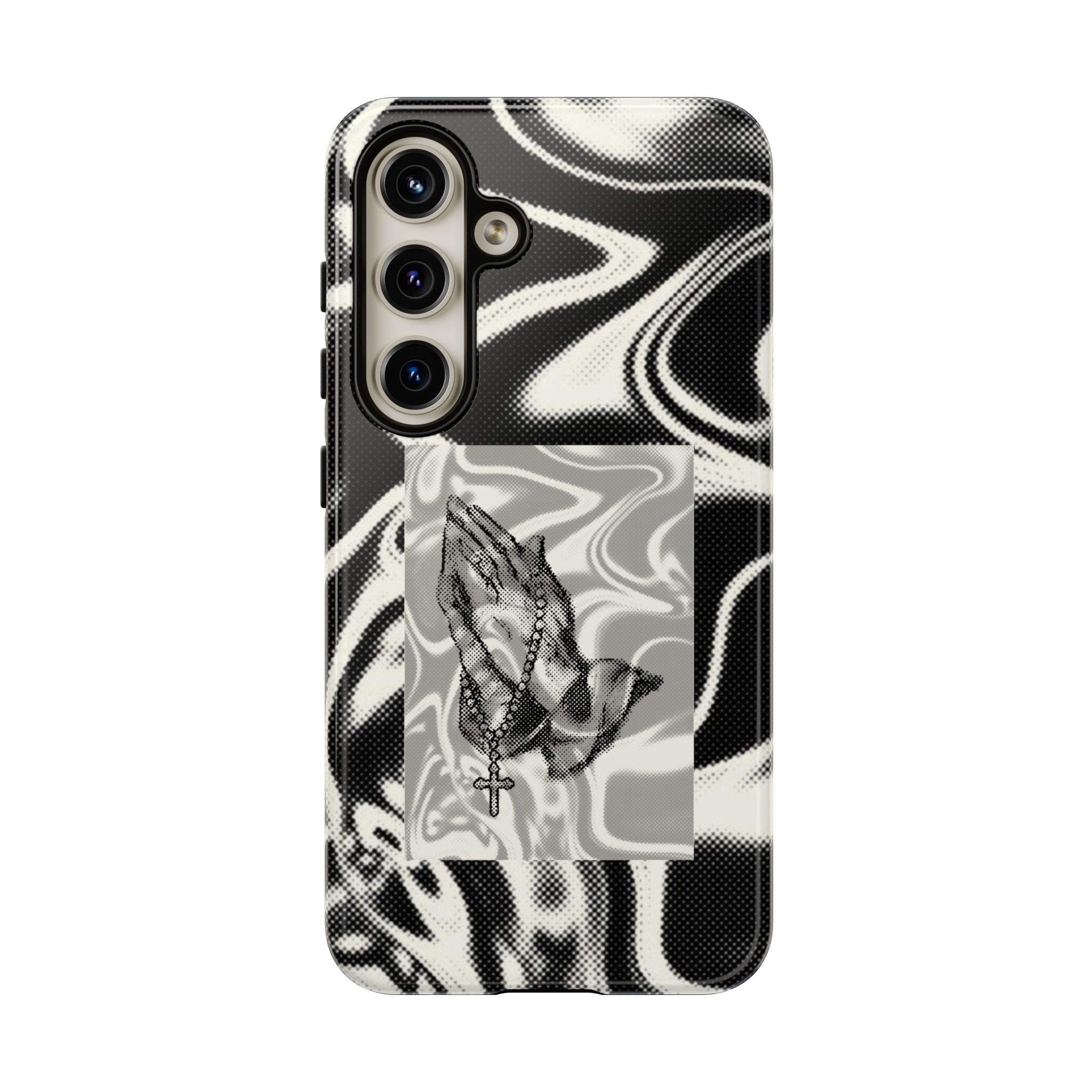 Praying Hands Phone Case – Black White Marble Spiritual Design