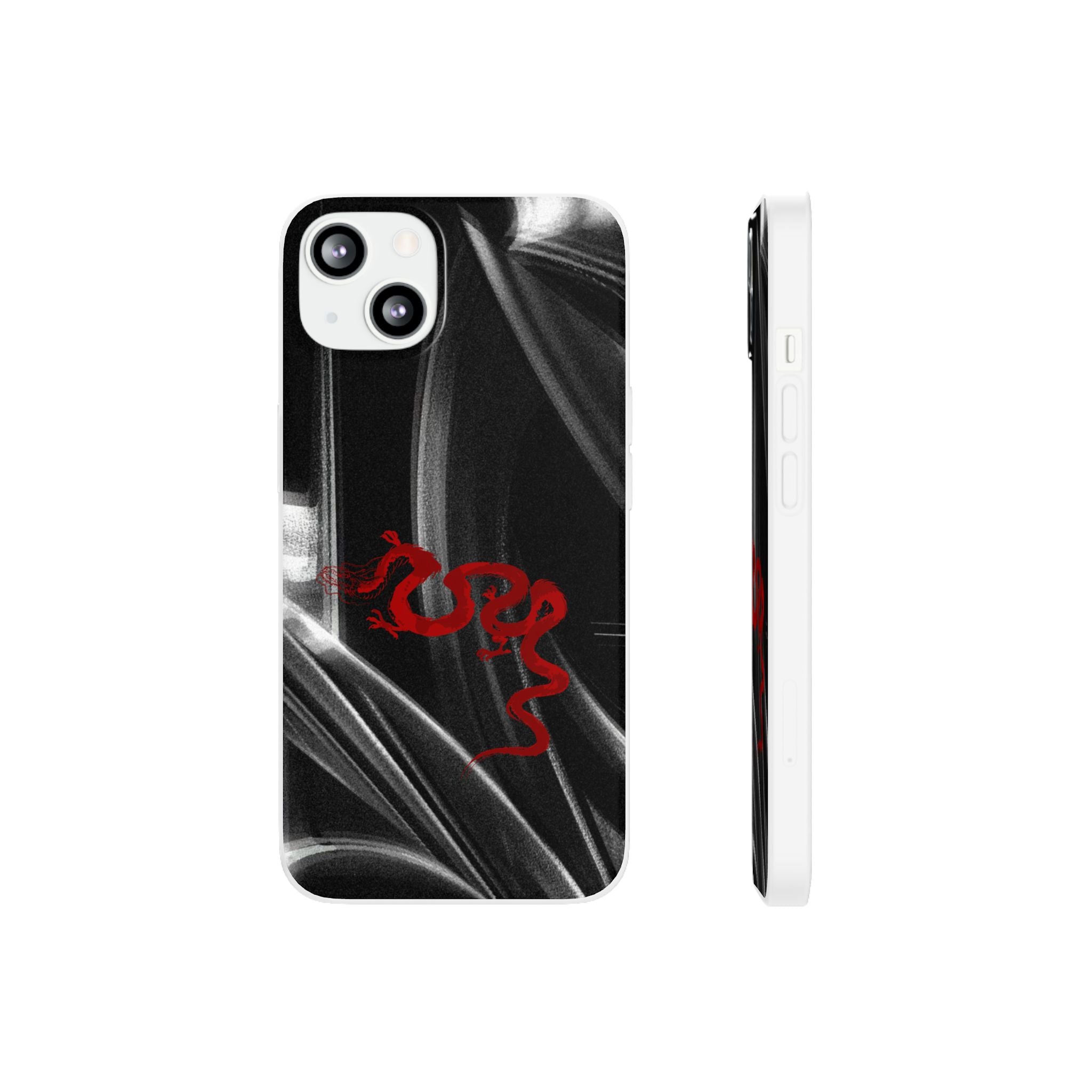 Flexi Phone Case — Black Smoke Background with Red Dragon