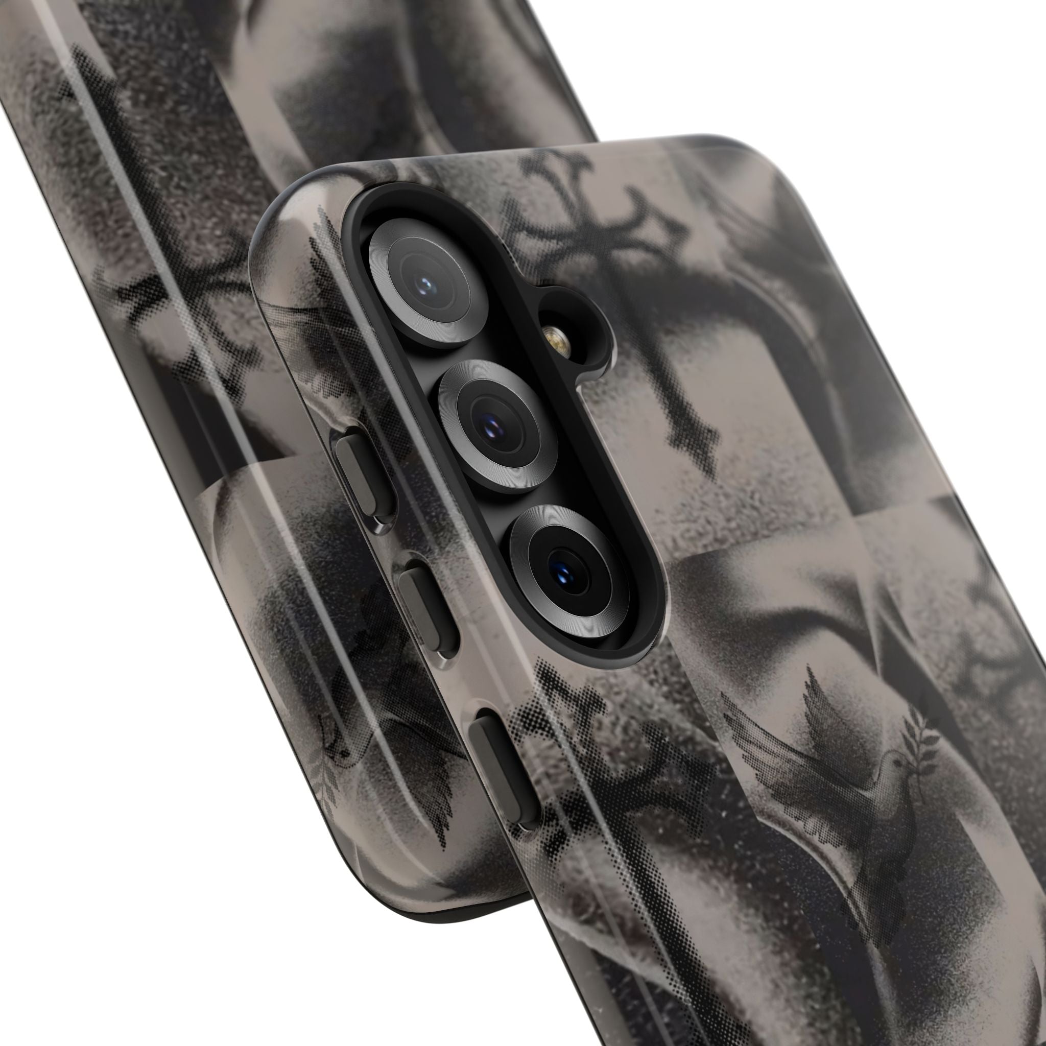 Gothic Cross & Dove Phone Case — Moody Checkerboard Protective Case