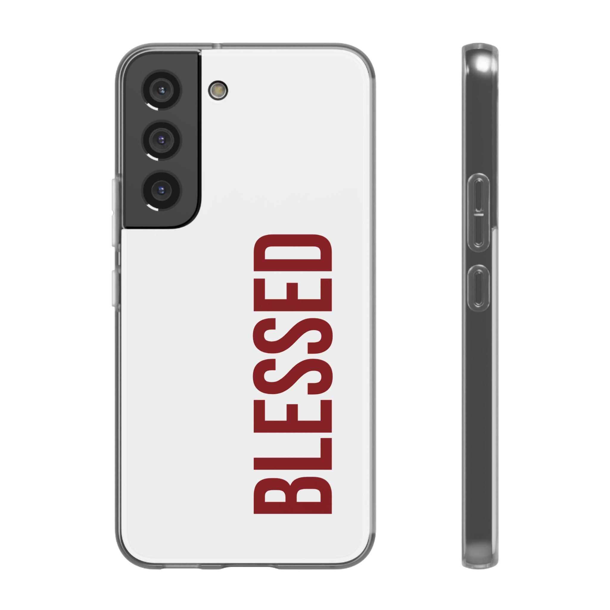 Blessed Phone Case — Vertical Red Typography Clear Flexi Case