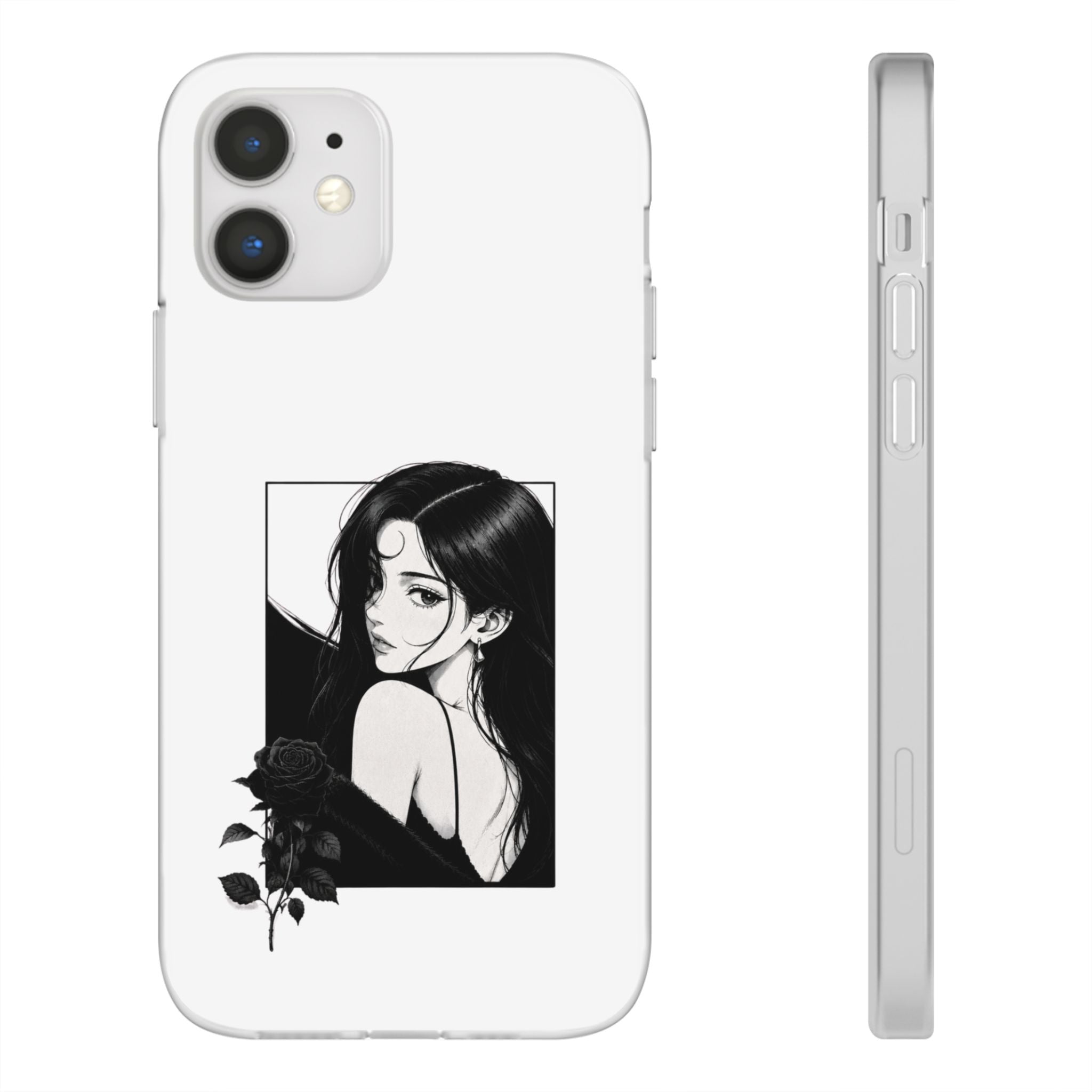 Anime Girl Noir Black Rose Illustration Flexi Case