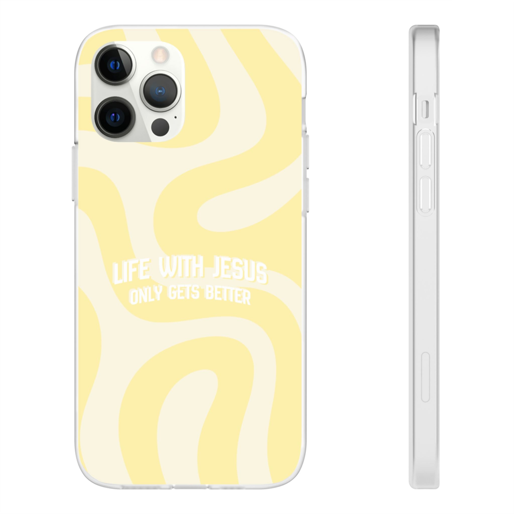 Christian Phone Case - "Life With Jesus Only Gets Better" Yellow Swirl Flexi Case