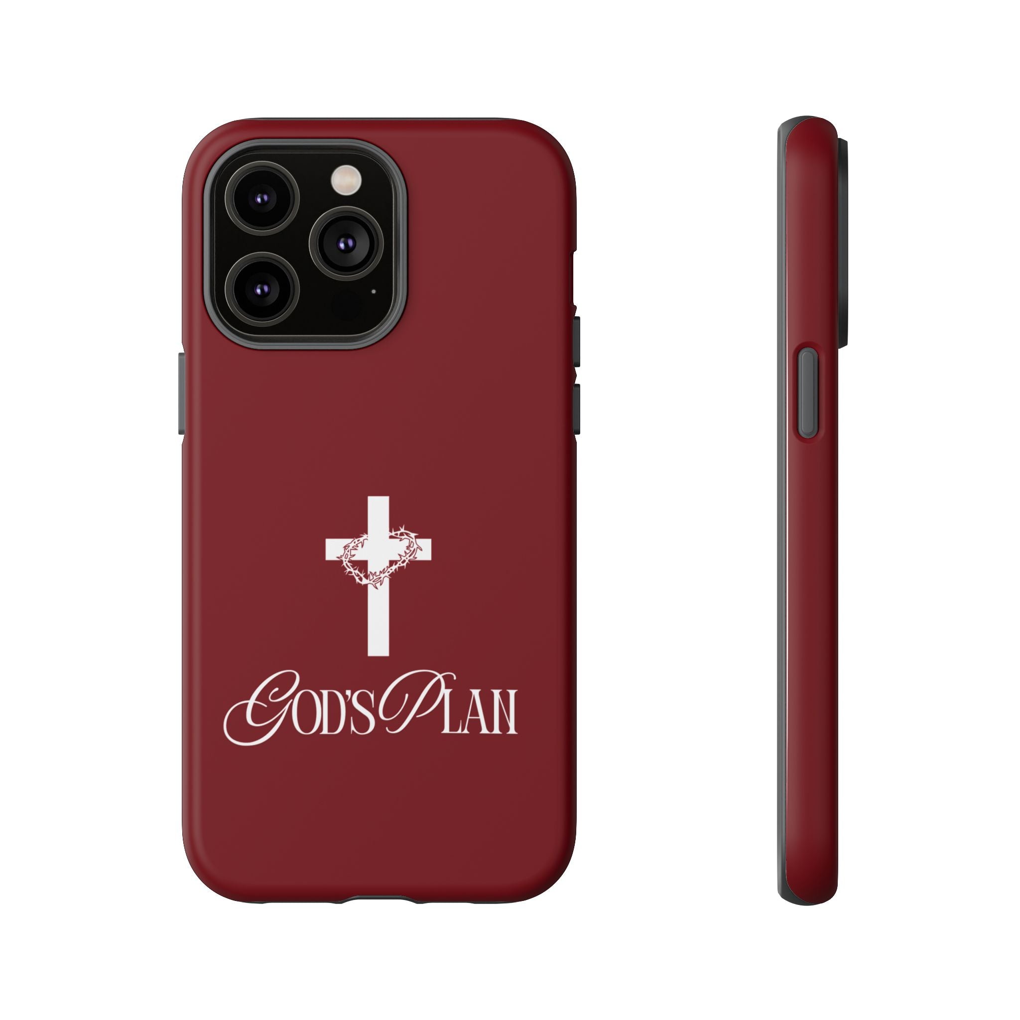 God's Plan — Christian Tough Phone Case | Cross Faith Burgundy Cover