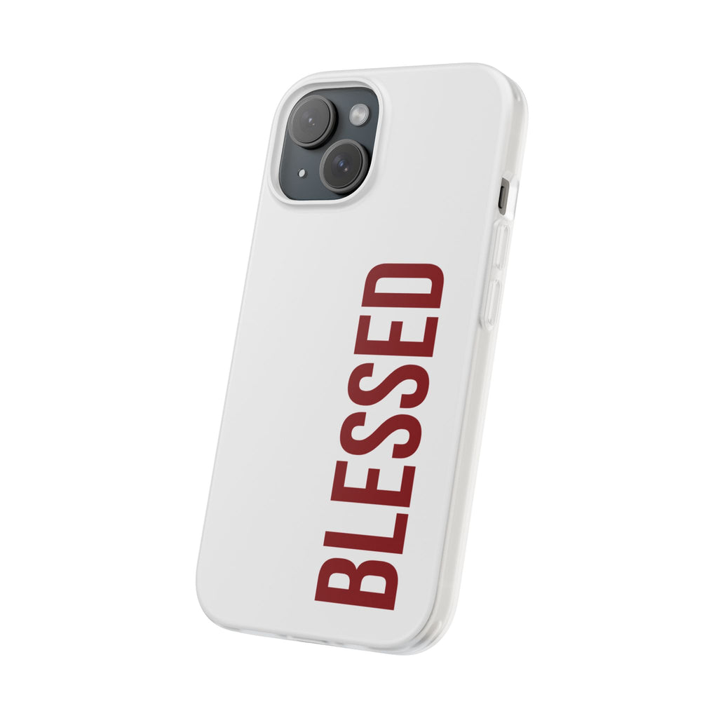 Blessed Phone Case — Vertical Red Typography Clear Flexi Case