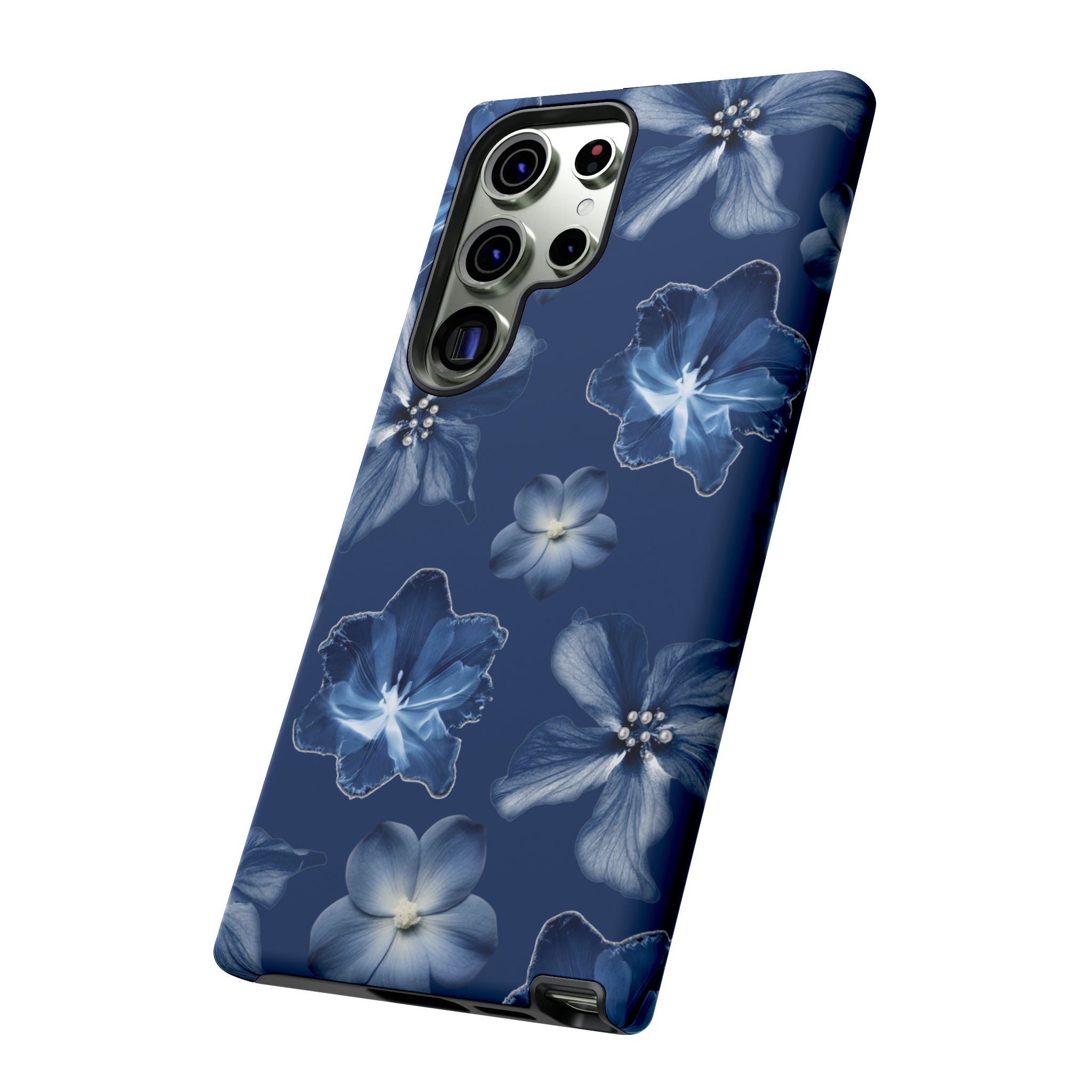 Navy Floral Tough Phone Case — Blue Bloom Protective Cover