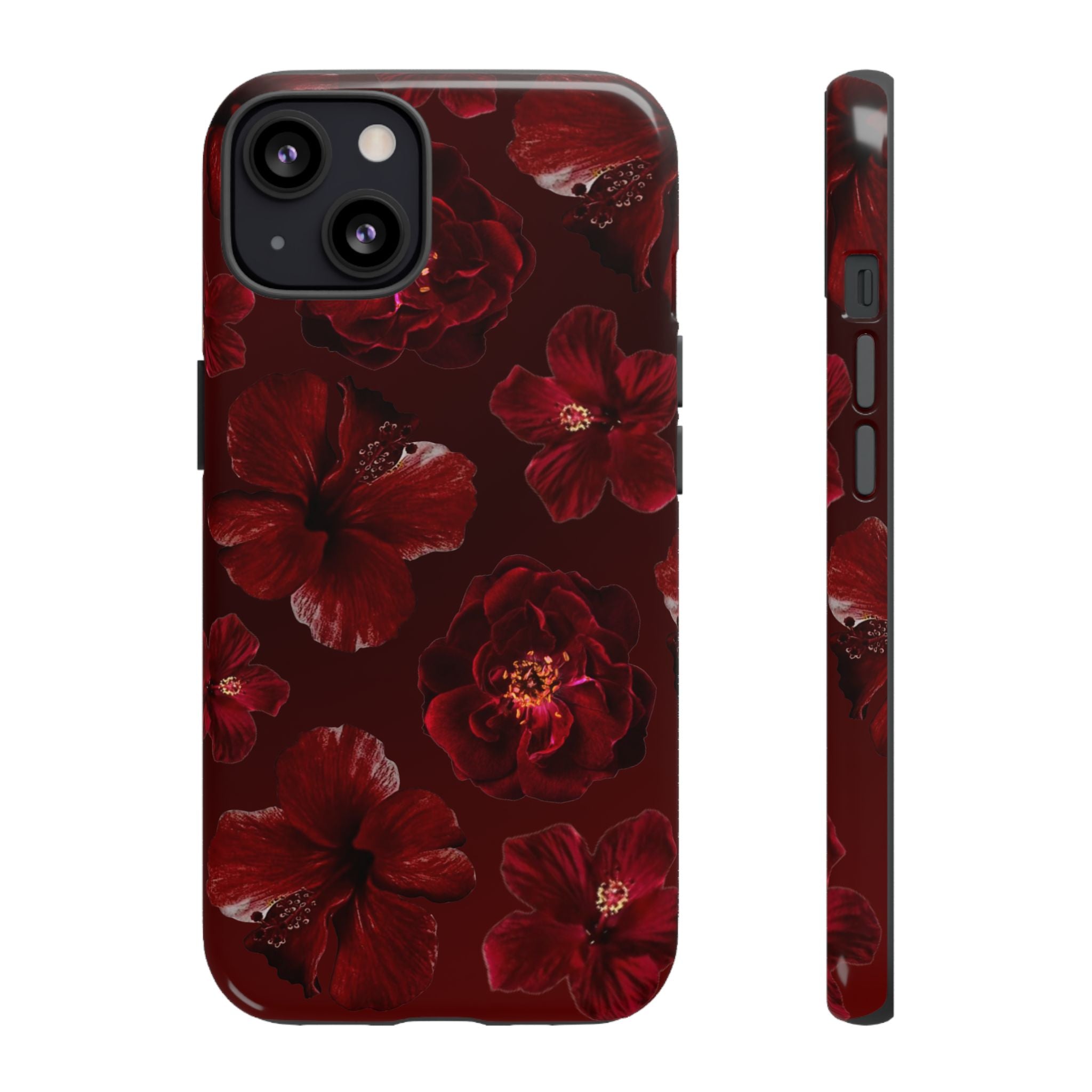 Dark Red Floral Phone Case – Protective Tough Case with Burgundy Roses