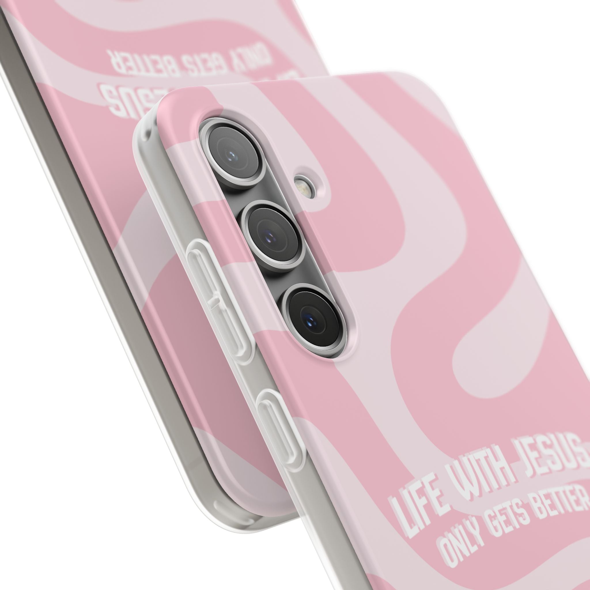 Pink Swirl Phone Case — "Life with Jesus Only Gets Better" Christian iPhone Cover
