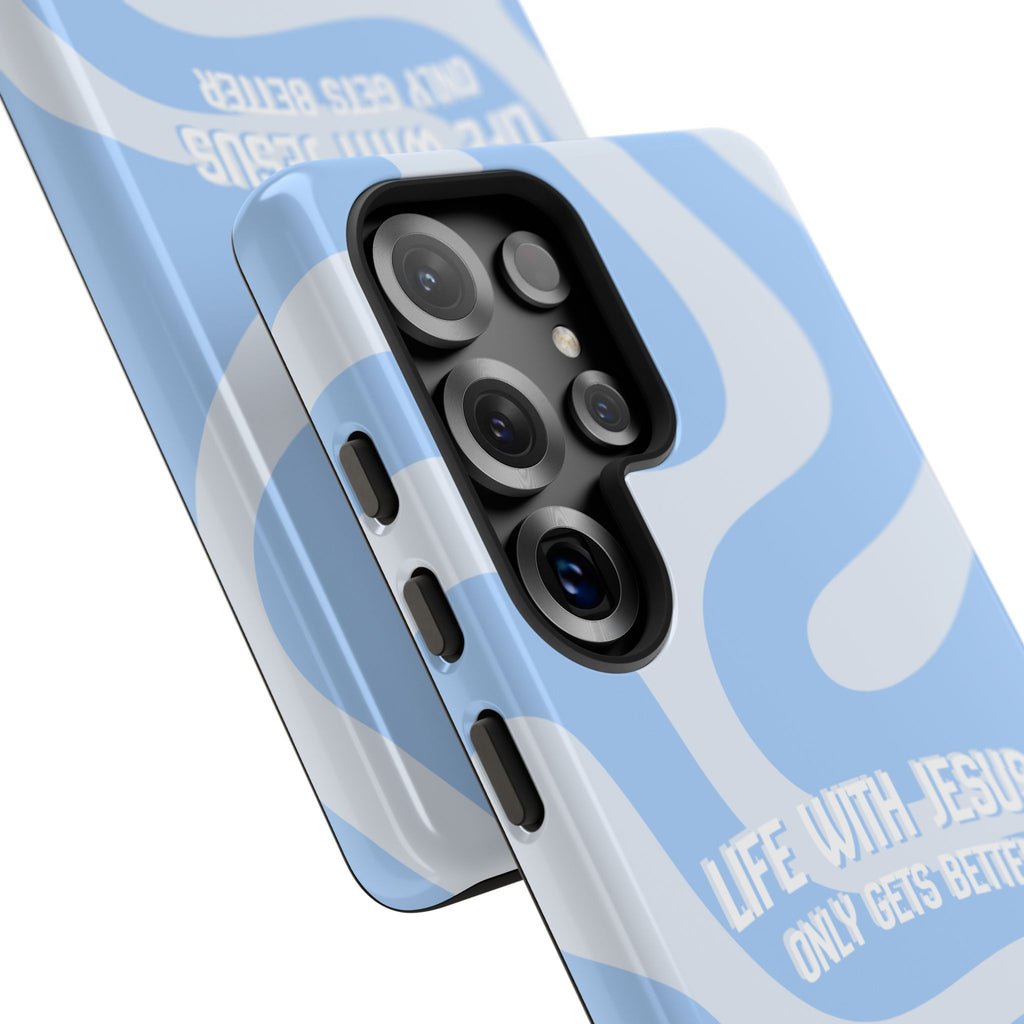 Blue Swirl Phone Case - "Life With Jesus Only Gets Better" Christian iPhone Cover