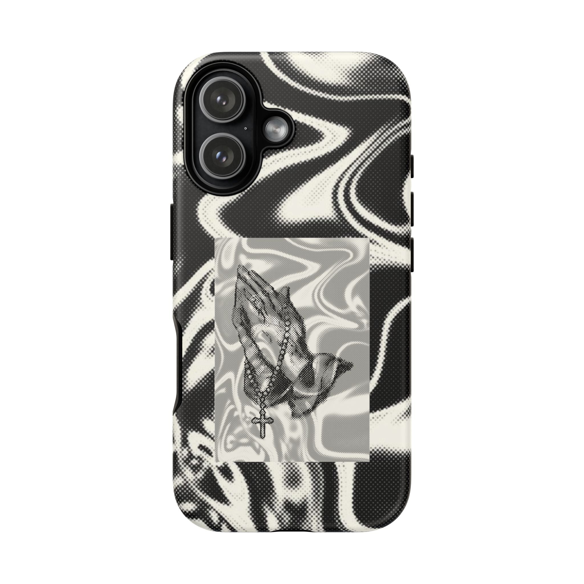 Praying Hands Phone Case – Black White Marble Spiritual Design