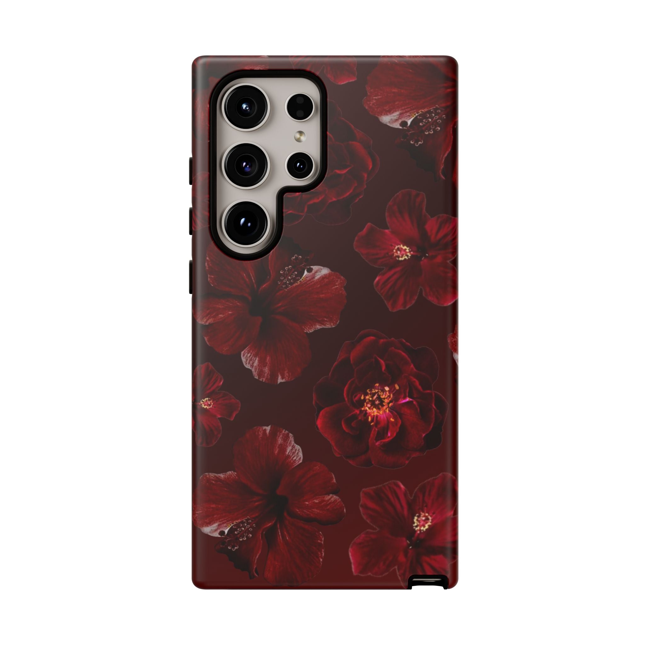 Dark Red Floral Phone Case – Protective Tough Case with Burgundy Roses