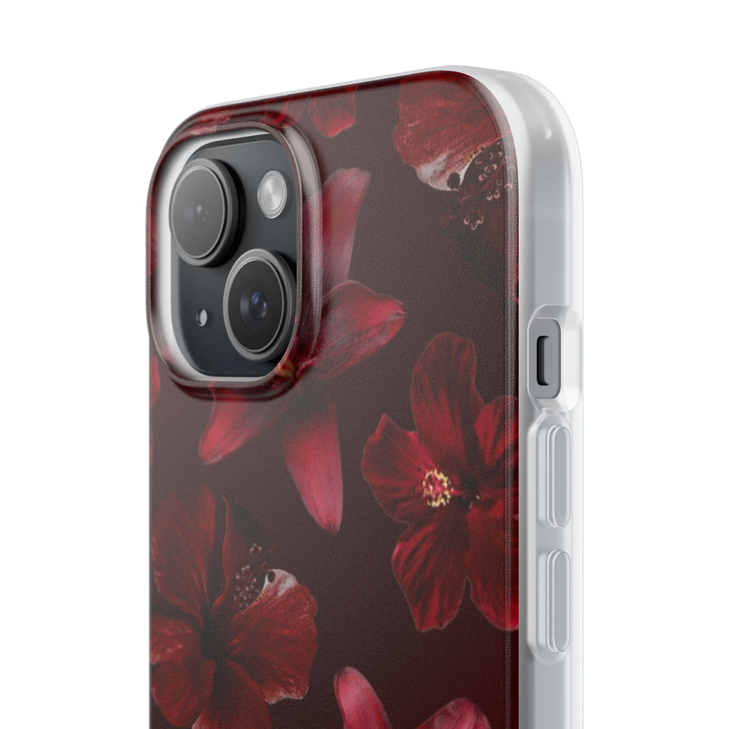 Red Floral Flexi Phone Case – Dark Burgundy Lily Pattern