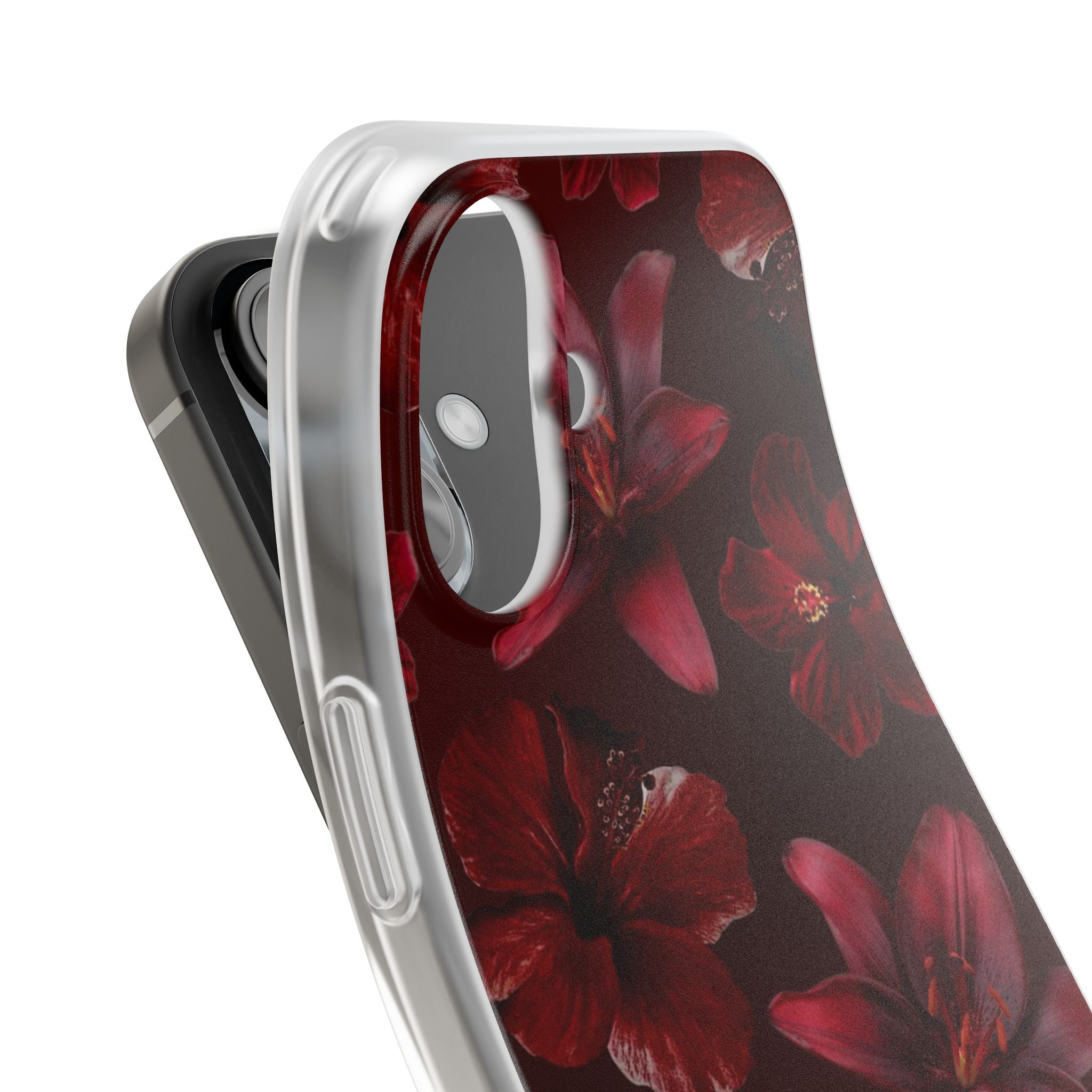 Red Floral Flexi Phone Case – Dark Burgundy Lily Pattern